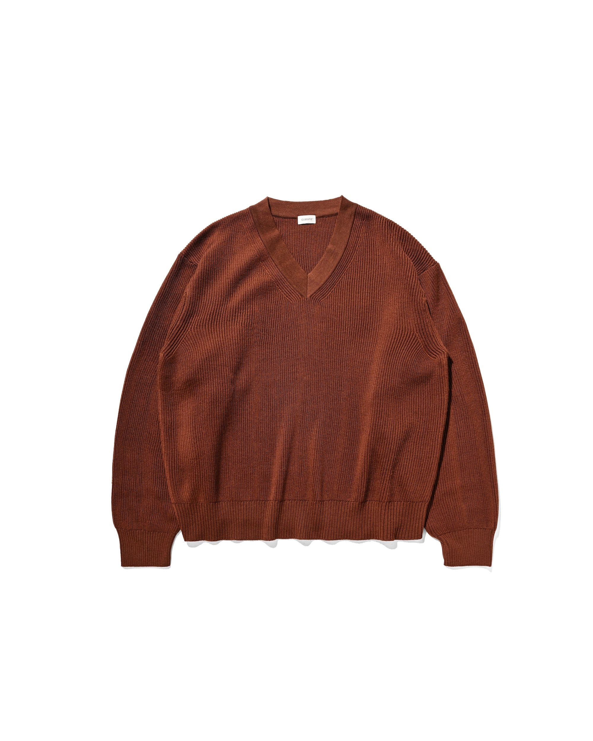 【1.7 WED 20:00- IN STOCK】FINE WOOL V-NECK KNIT PULLOVER (BROWN)
