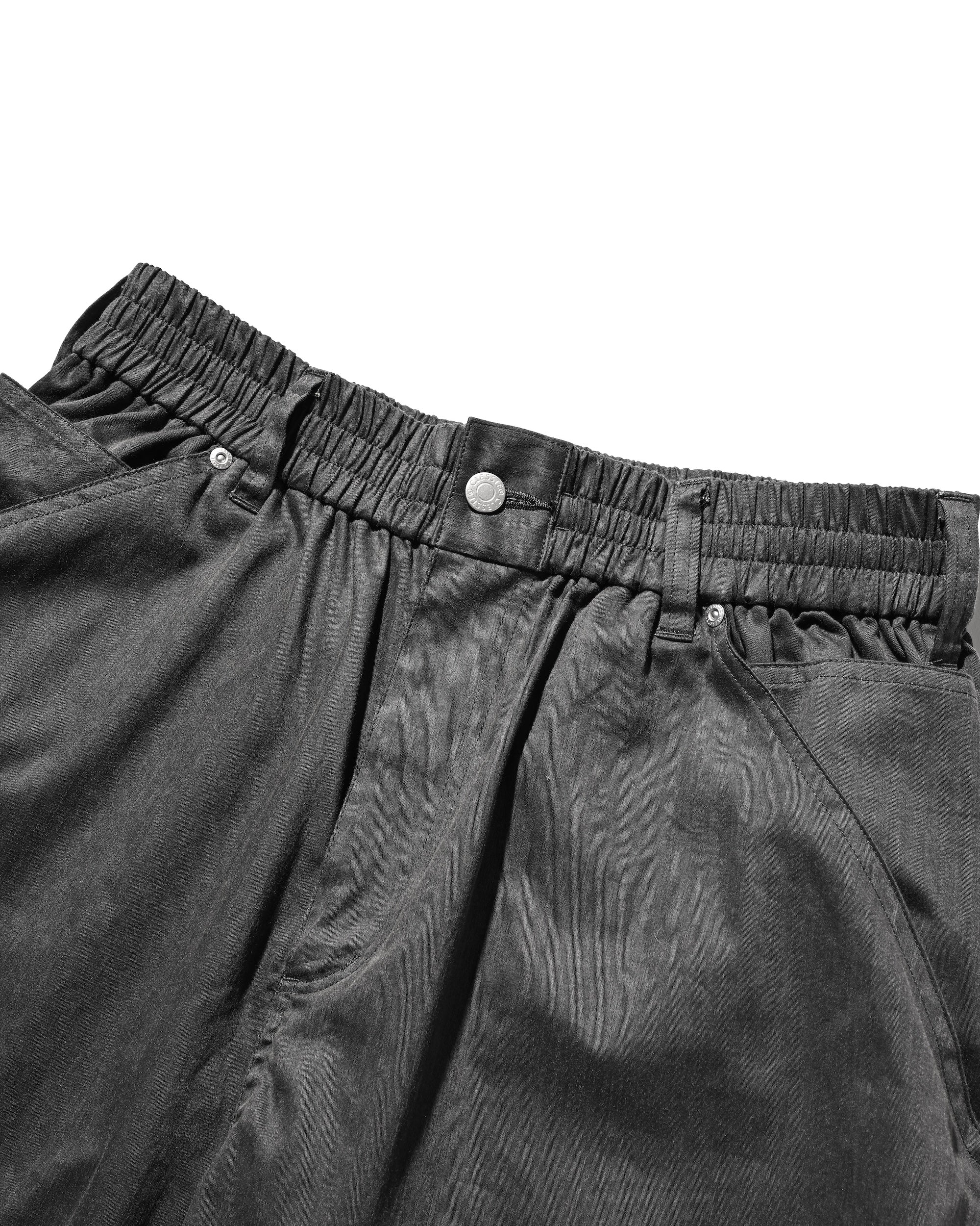 VINTAGE EFFECT DOUBLE KNEE CURVED WORKER PANTS (BLACK)