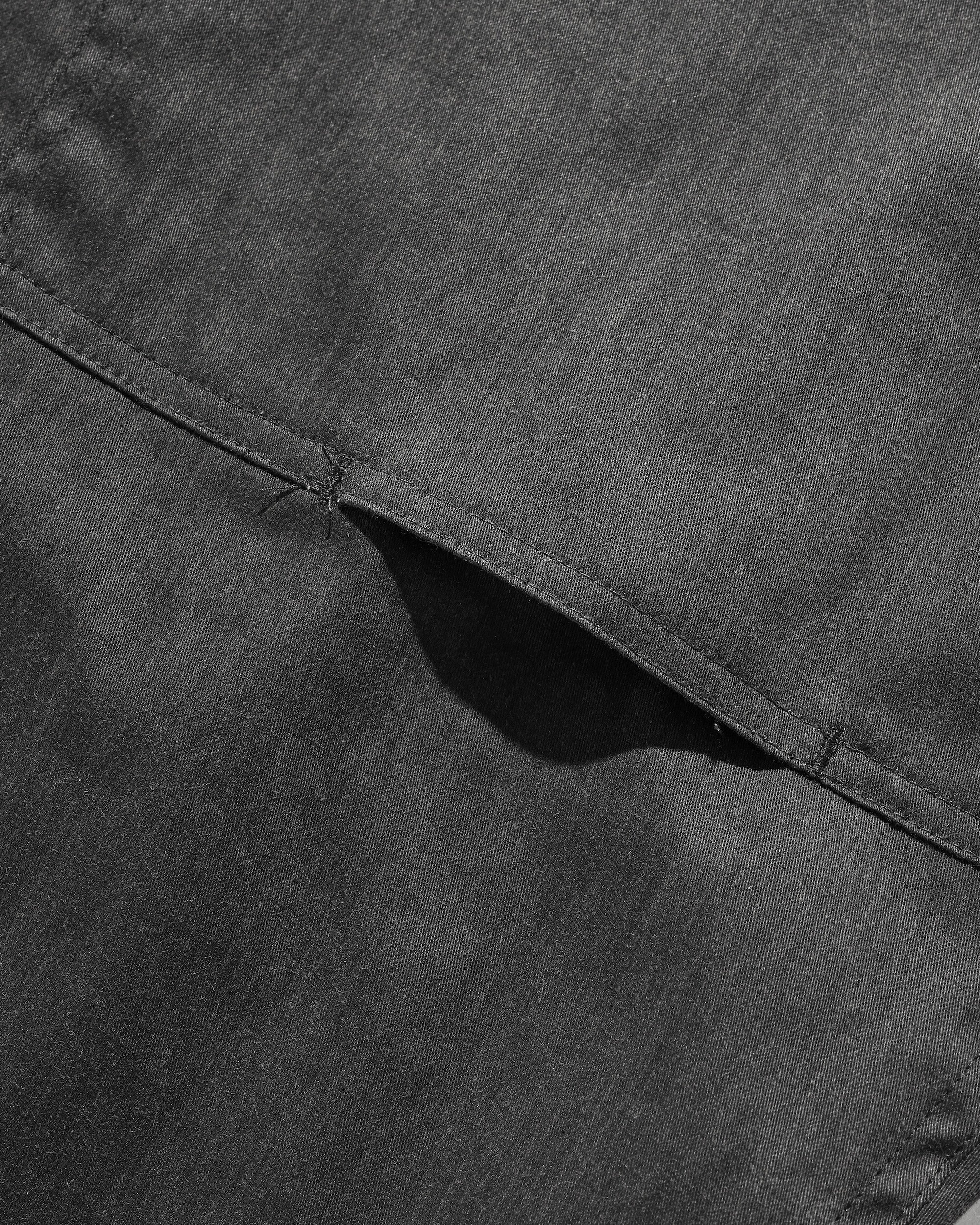 VINTAGE EFFECT DOUBLE KNEE CURVED WORKER PANTS (BLACK)