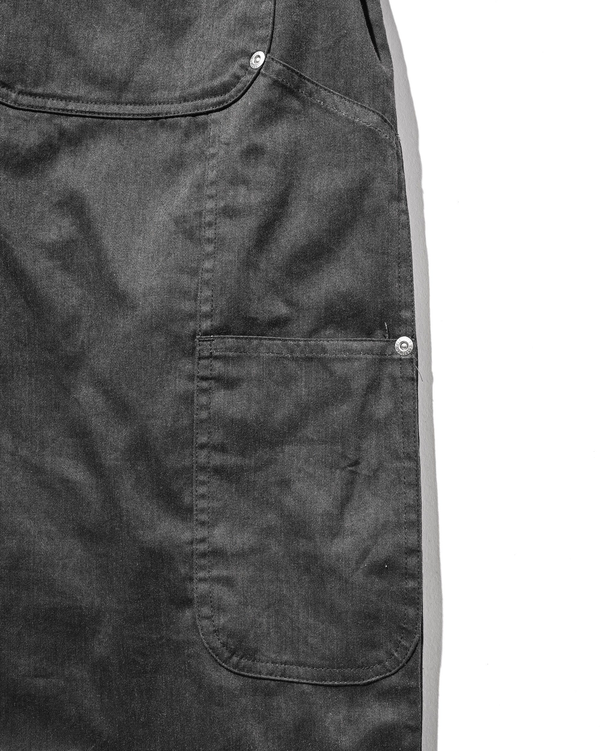 VINTAGE EFFECT DOUBLE KNEE CURVED WORKER PANTS (BLACK)