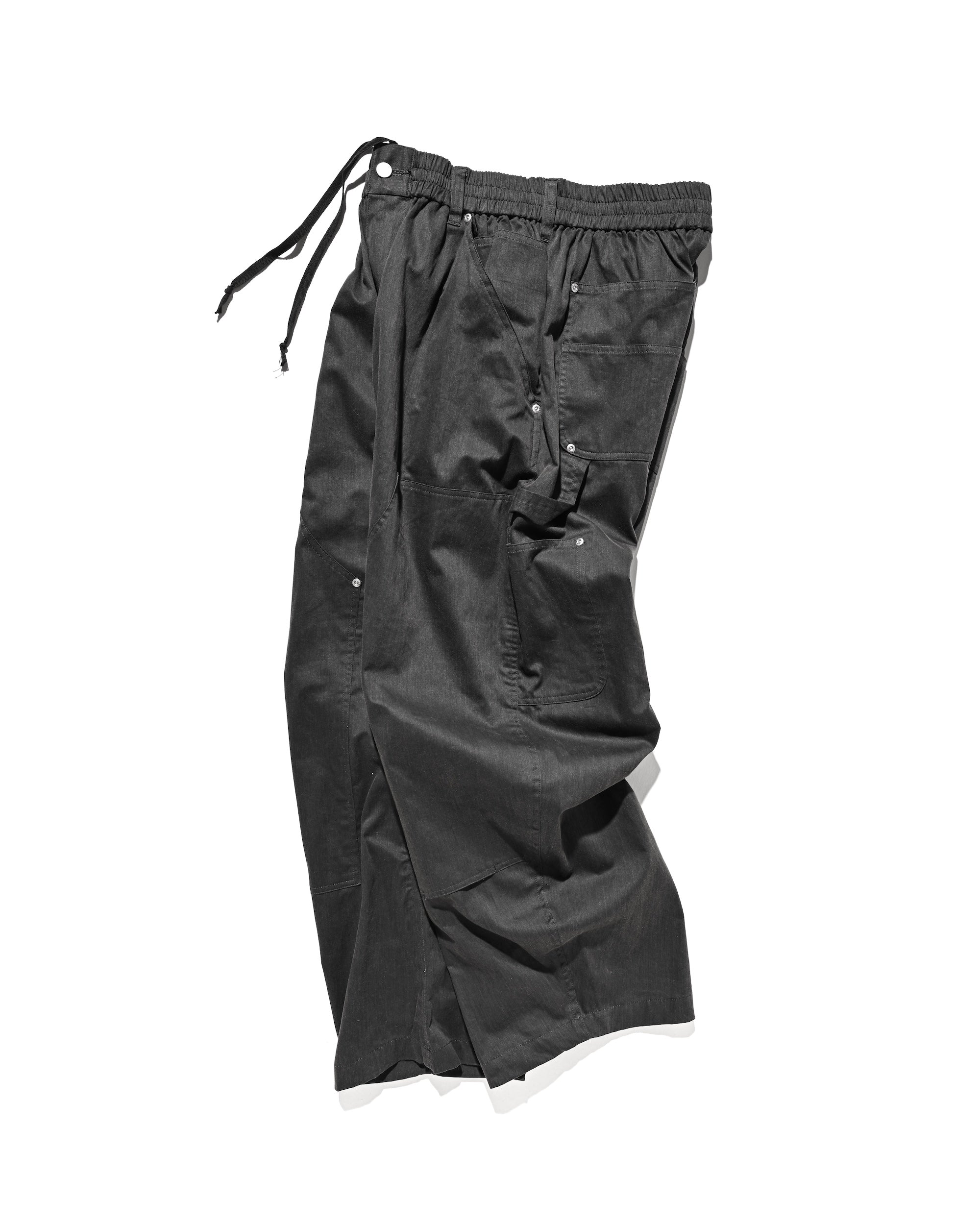 VINTAGE EFFECT DOUBLE KNEE CURVED WORKER PANTS (BLACK)