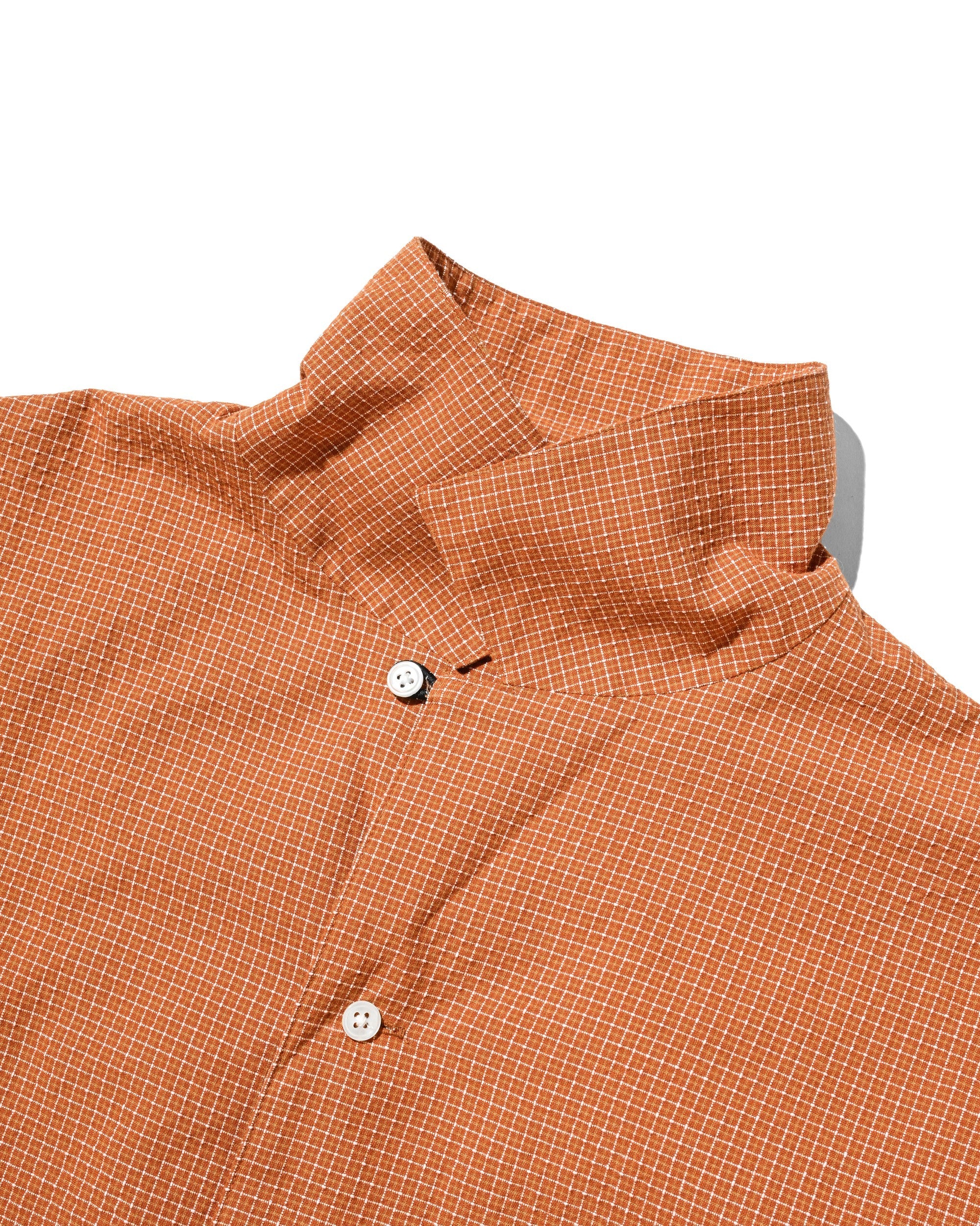 【7.25 SAT 20:00- IN STOCK】MINI CHECK OPEN COLLAR S/S SHIRT (TERRACOTTA×WHITE)