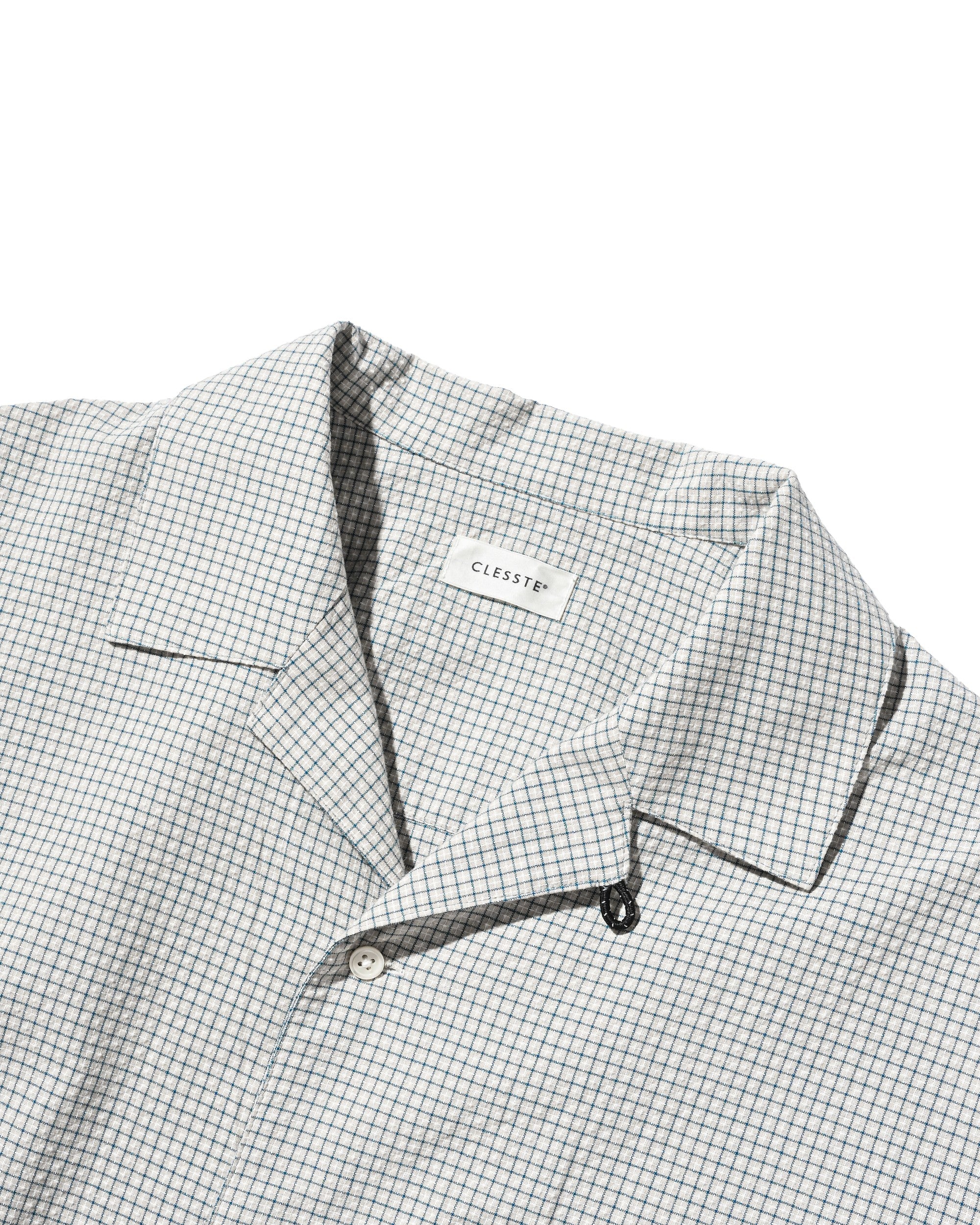 【7.25 SAT 20:00- IN STOCK】MINI CHECK OPEN COLLAR S/S SHIRT (BEIGE×BLUE)