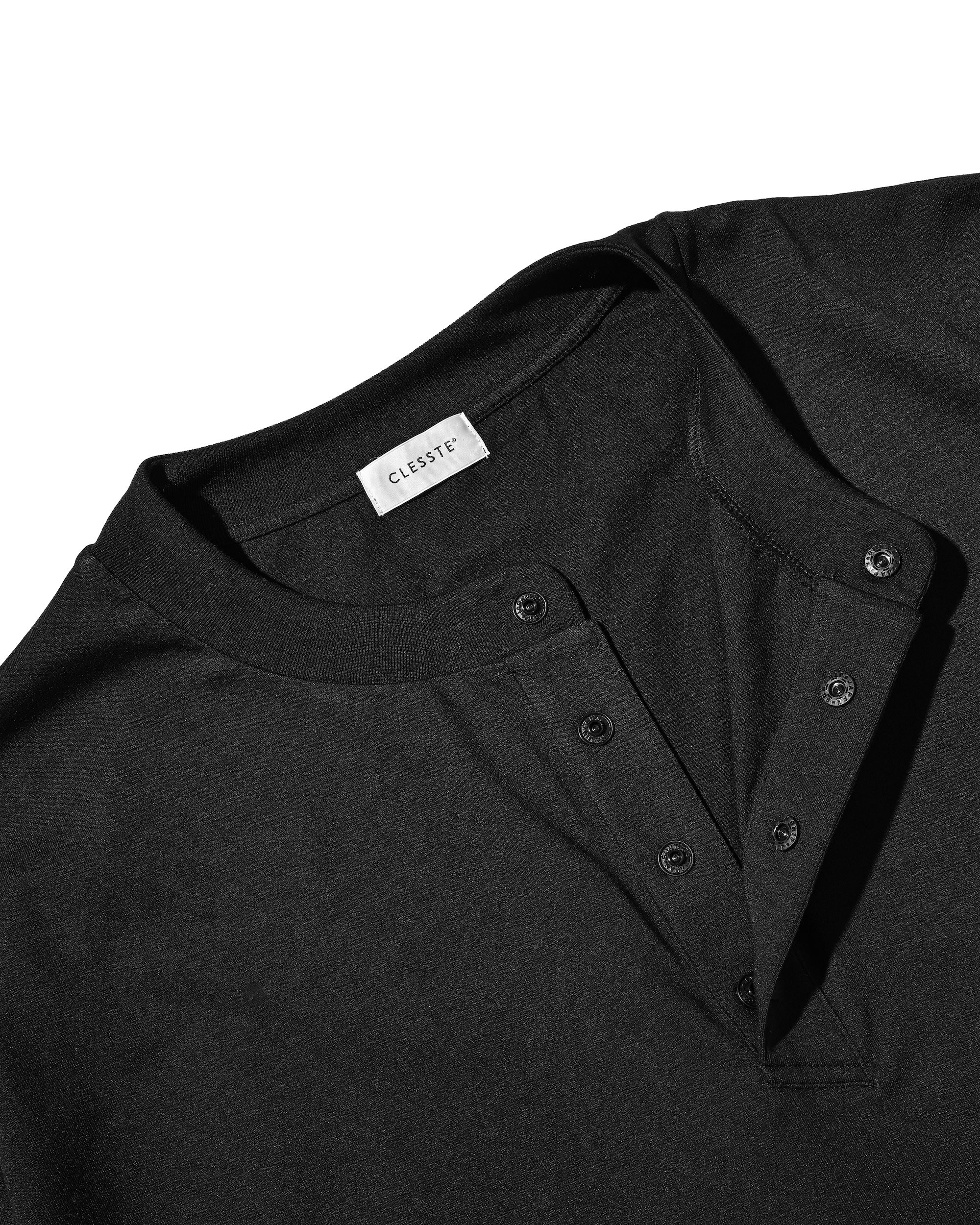 【8.26 WED 20:00- IN STOCK】“C” TECH HENLEY NECK S/S T-SHIRT WITH DRAWSTRINGS (BLACK)