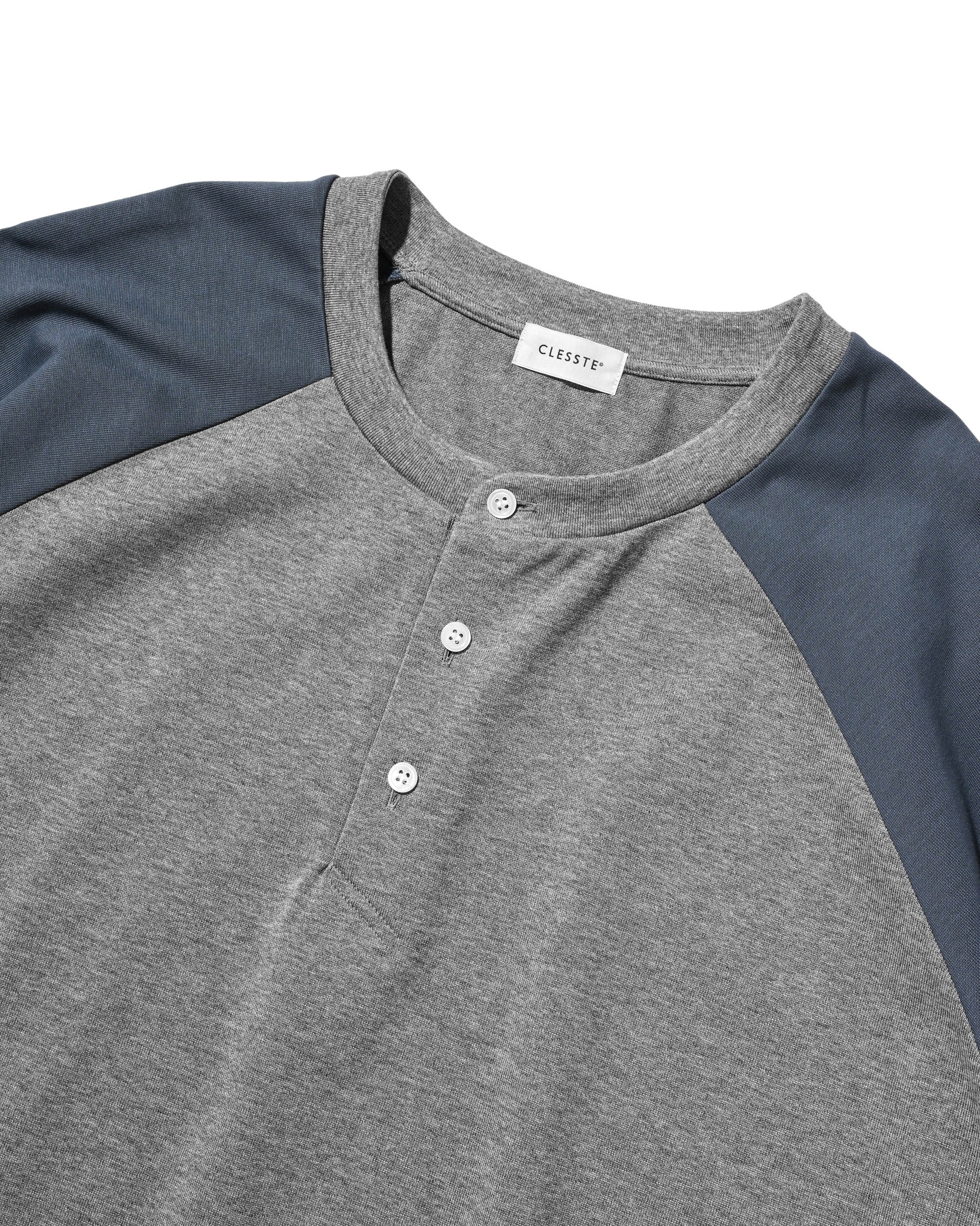 【8.19 WED 20:00- IN STOCK】RAGLAN HENLEY NECK S/S T-SHIRT WITH DRAWSTRINGS (GRAY×BLUE GRAY)