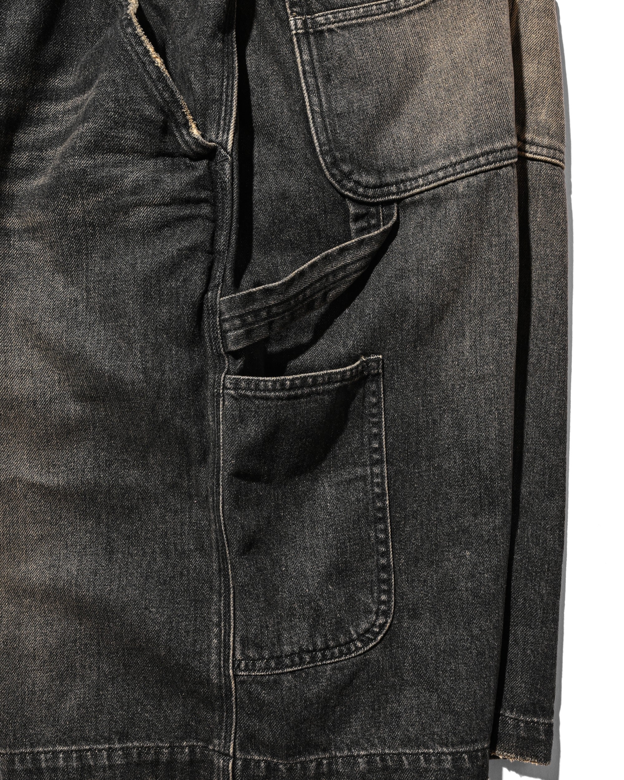VINTAGE DYED SELVEDGE DENIM WORKER HALF PANTS (VINTAGE BLACK)