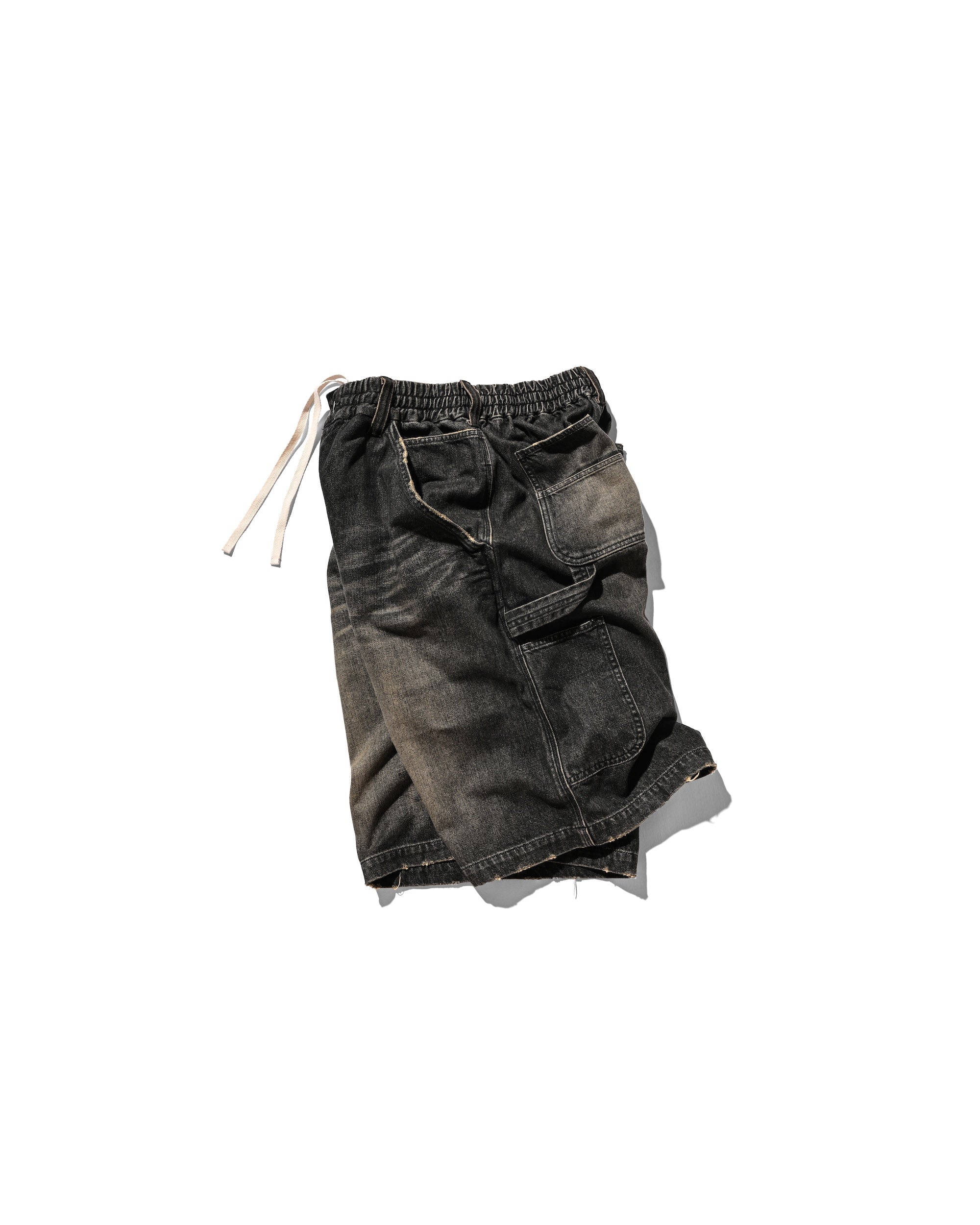 VINTAGE DYED SELVEDGE DENIM WORKER HALF PANTS (VINTAGE BLACK)