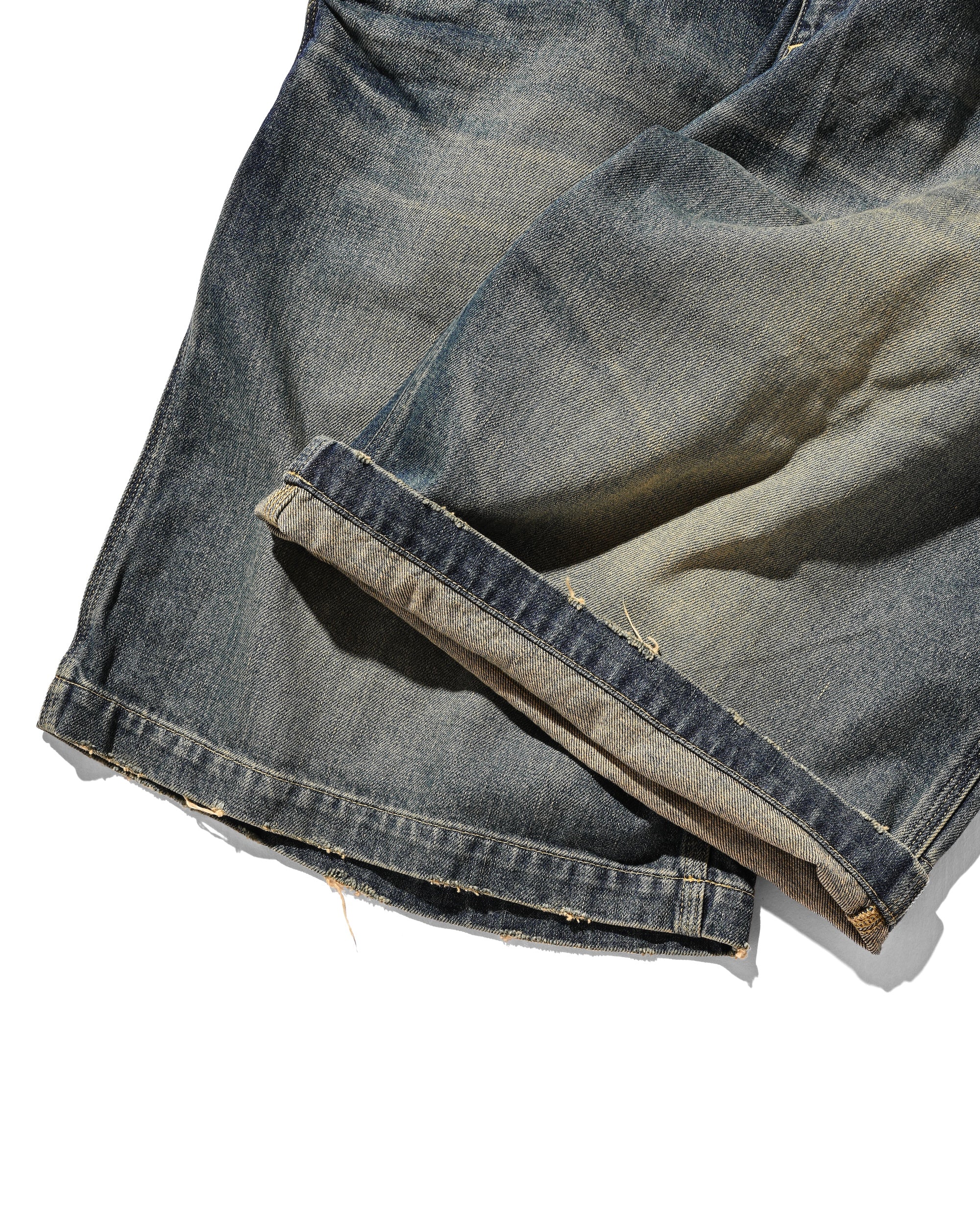 VINTAGE DYED SELVEDGE DENIM WORKER HALF PANTS (VINTAGE INDIGO)