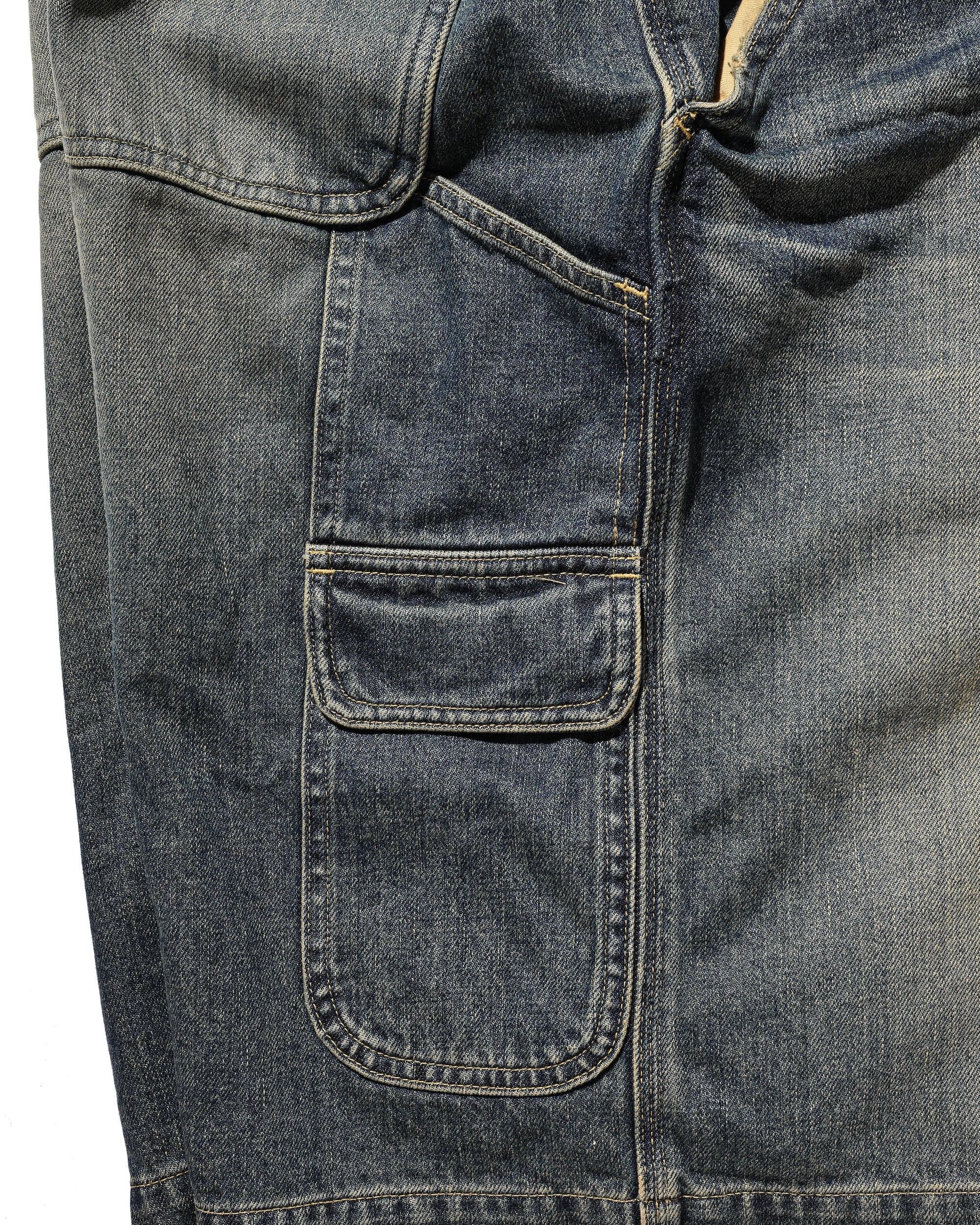 VINTAGE DYED SELVEDGE DENIM WORKER HALF PANTS (VINTAGE INDIGO)