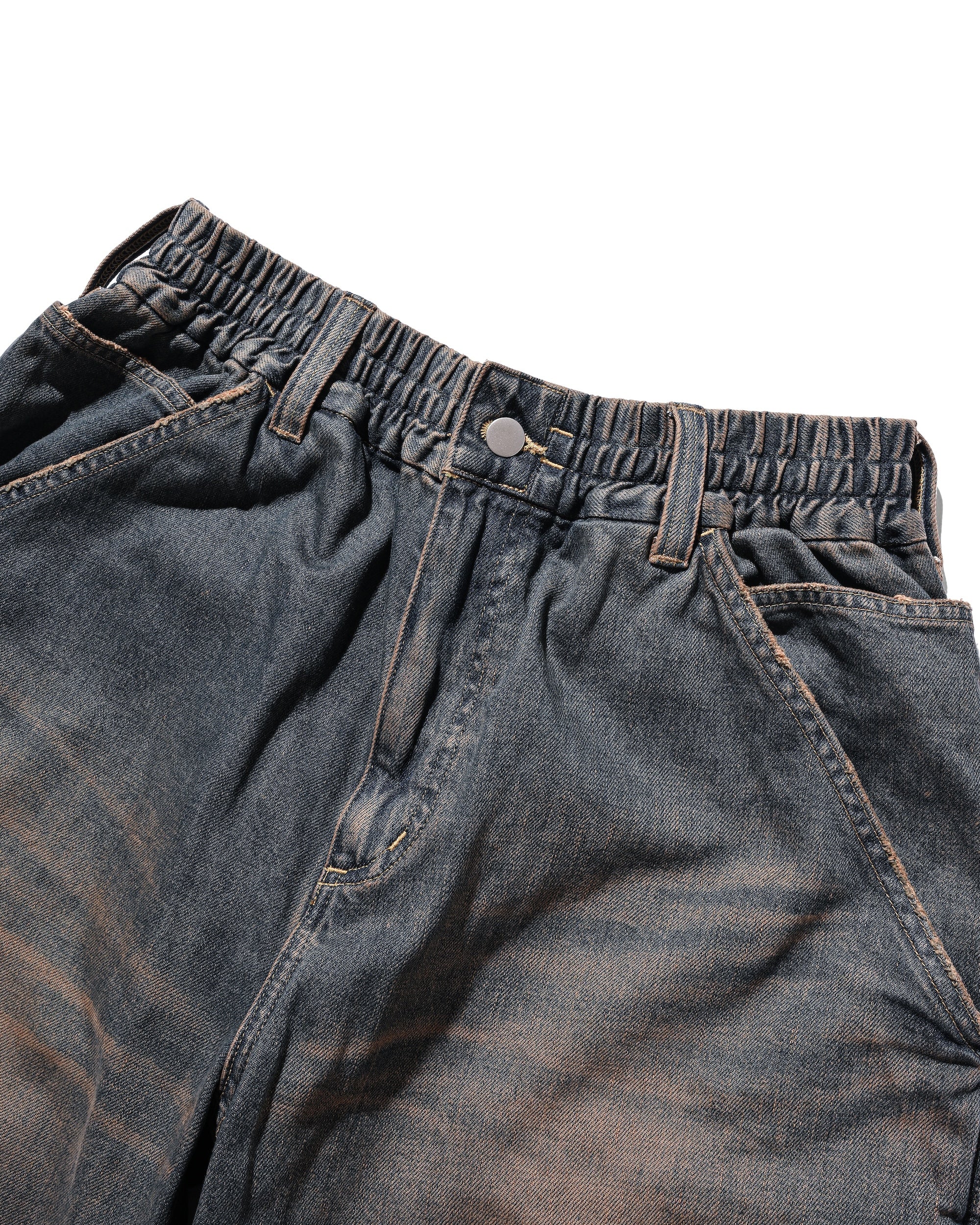 VINTAGE DYED SELVEDGE DENIM WORKER HALF PANTS (VINTAGE BROWN)