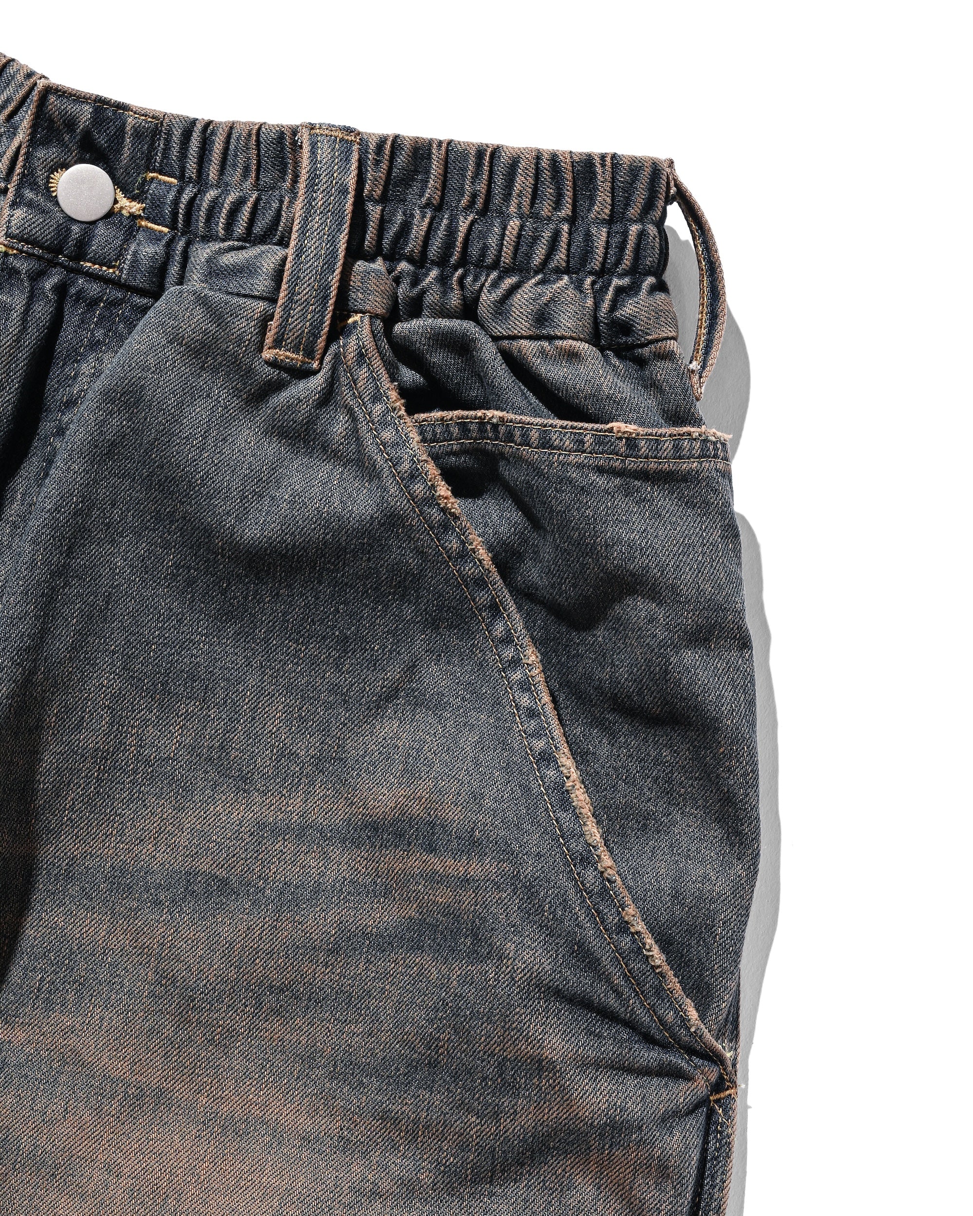 VINTAGE DYED SELVEDGE DENIM WORKER HALF PANTS (VINTAGE BROWN)
