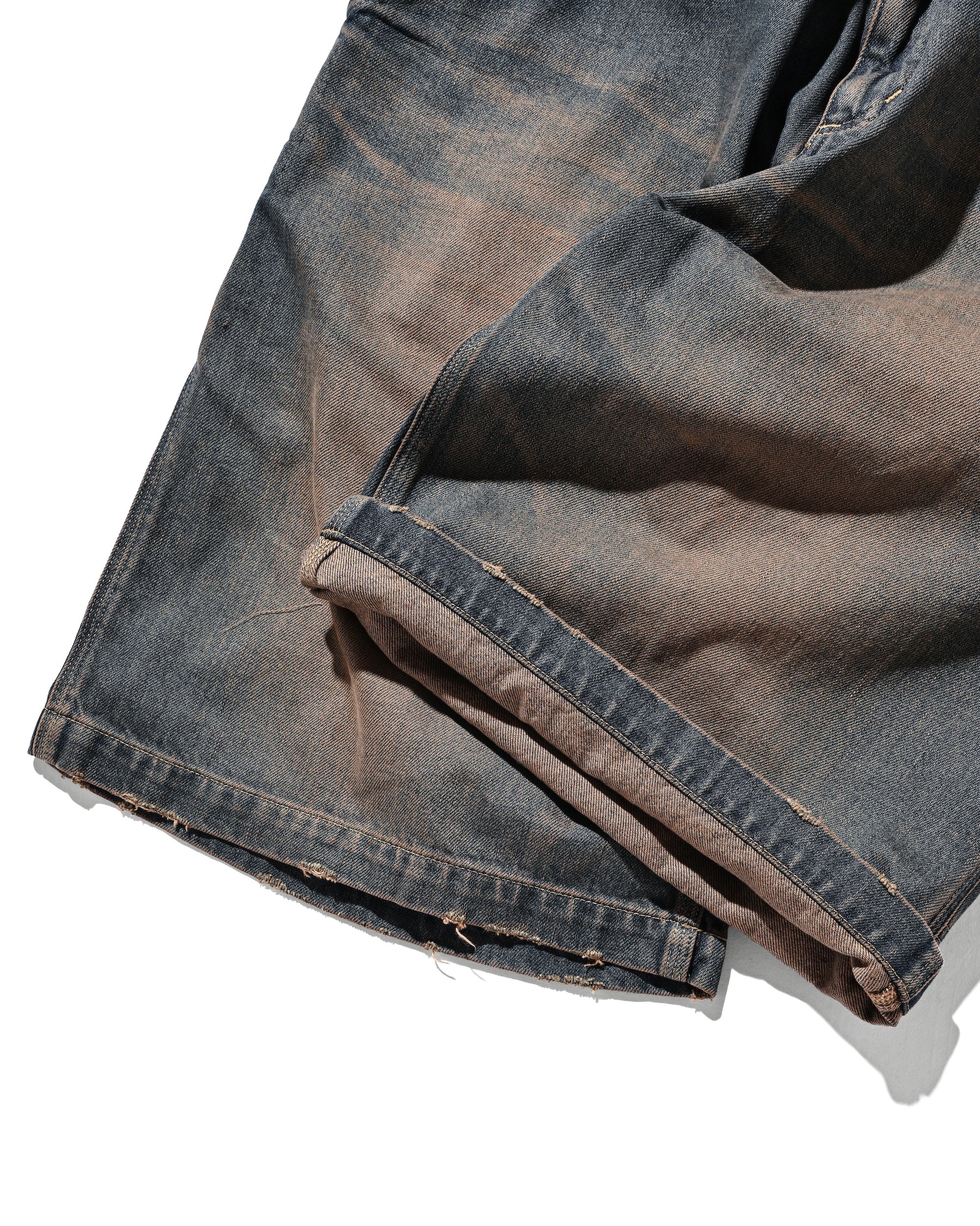 VINTAGE DYED SELVEDGE DENIM WORKER HALF PANTS (VINTAGE BROWN)