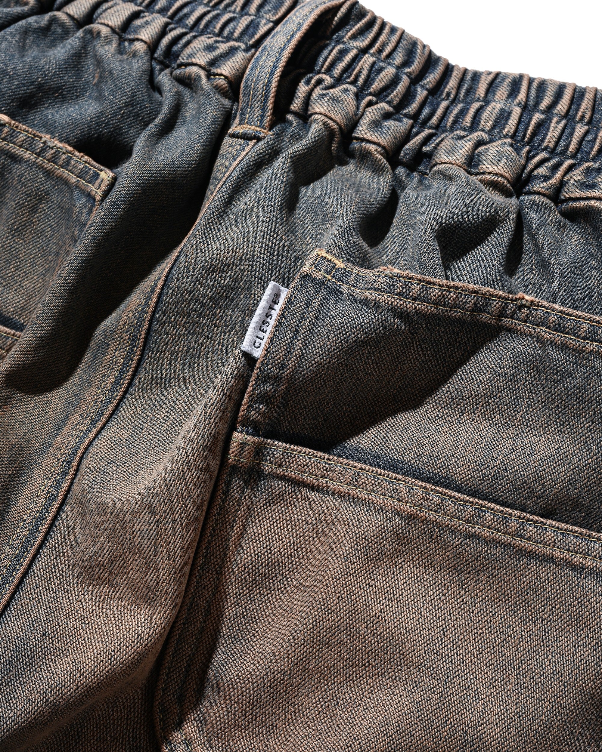 VINTAGE DYED SELVEDGE DENIM WORKER HALF PANTS (VINTAGE BROWN)