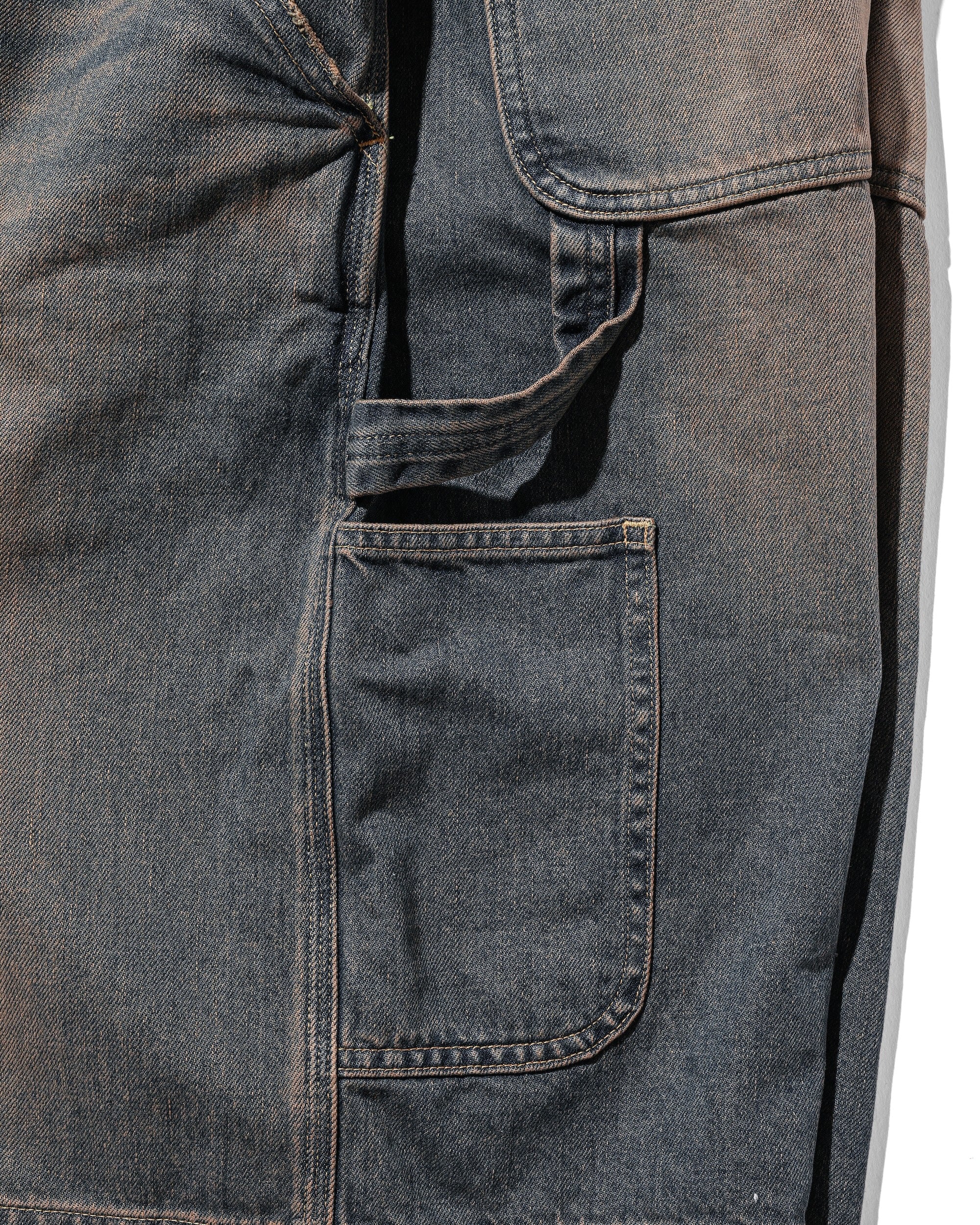 VINTAGE DYED SELVEDGE DENIM WORKER HALF PANTS (VINTAGE BROWN)