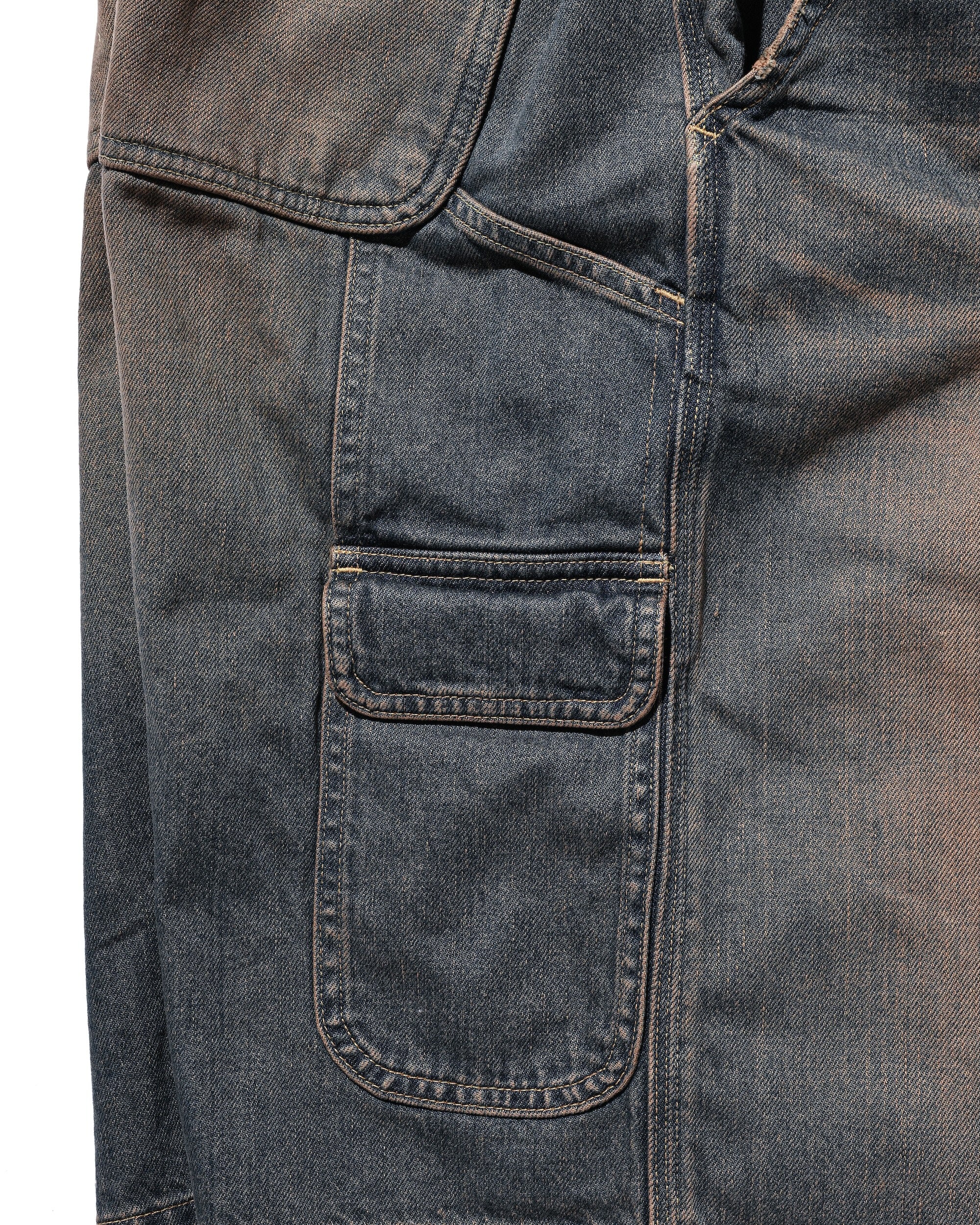 VINTAGE DYED SELVEDGE DENIM WORKER HALF PANTS (VINTAGE BROWN)