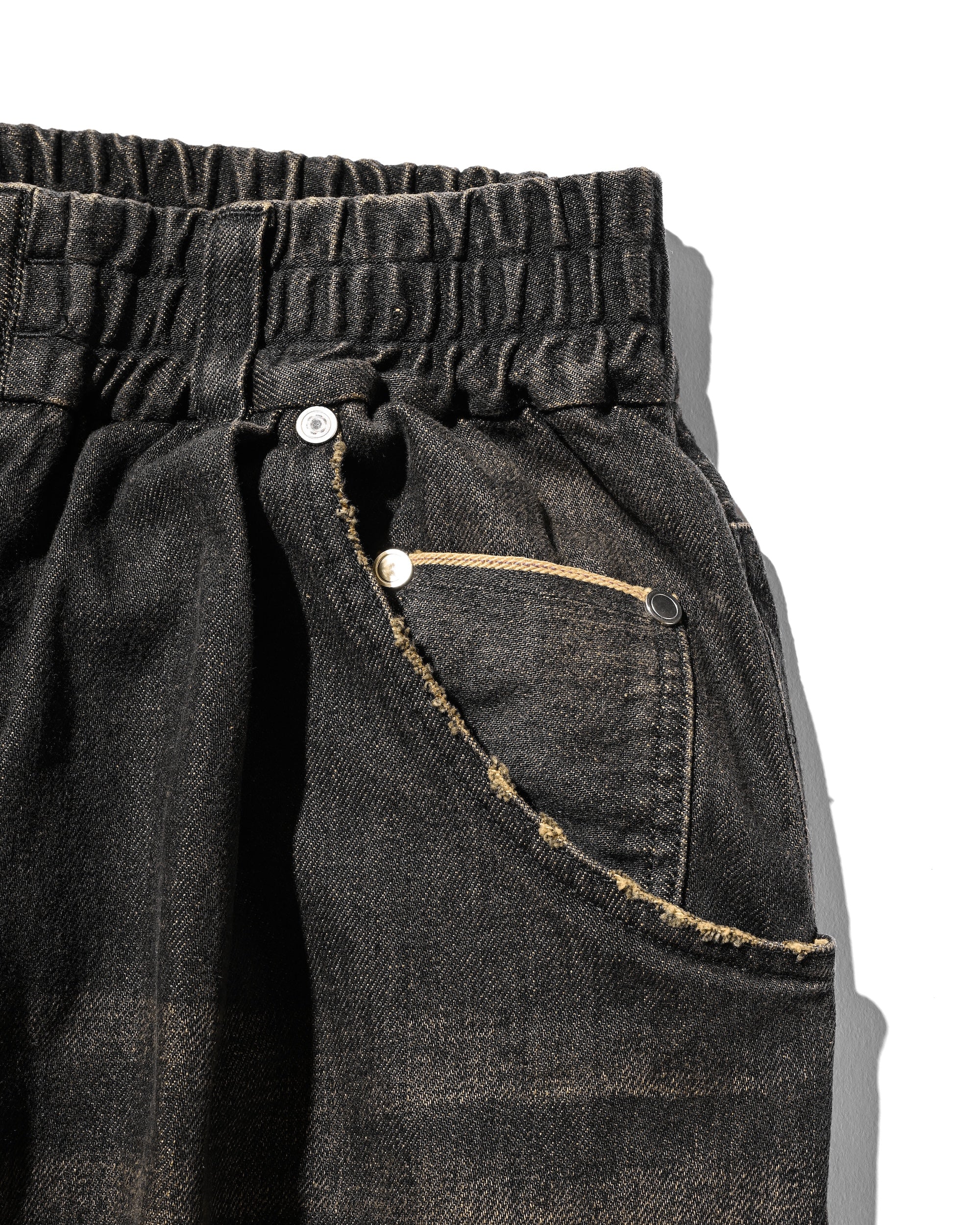 【8.30 SAT 20:00- IN STOCK】VINTAGE DYED SELVEDGE DENIM WIDE PANTS (VINTAGE BLACK)