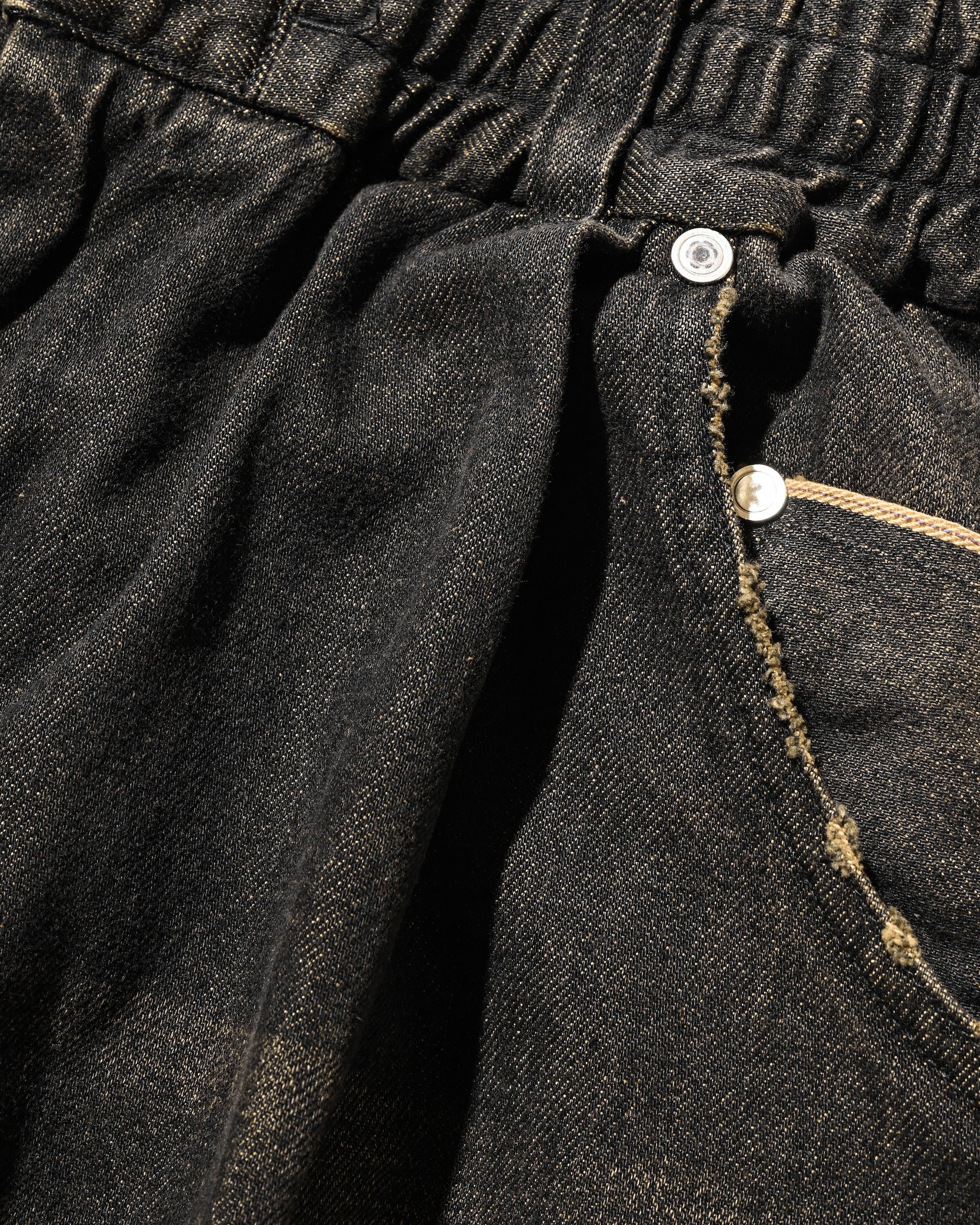 【8.30 SAT 20:00- IN STOCK】VINTAGE DYED SELVEDGE DENIM WIDE PANTS (VINTAGE BLACK)