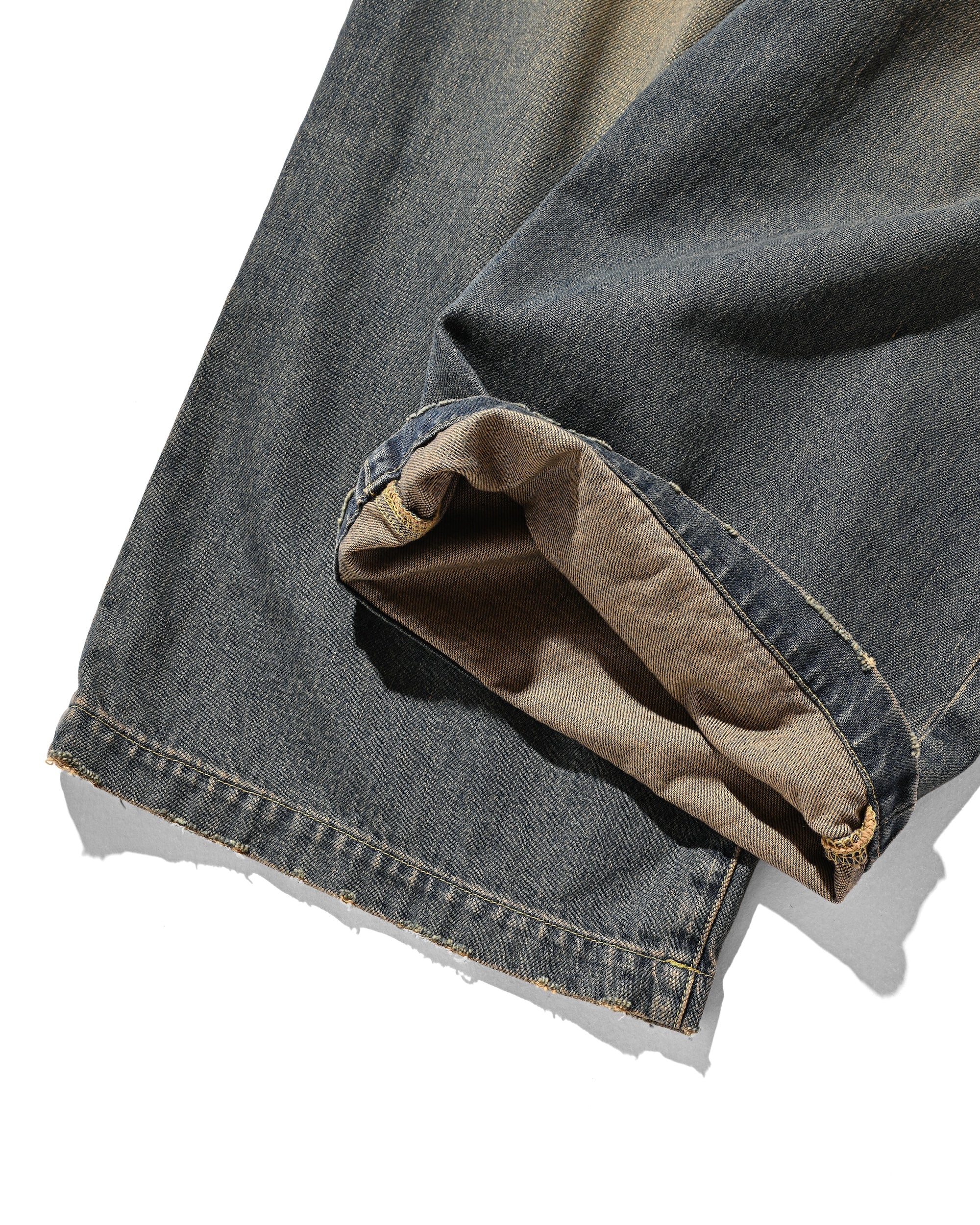 【8.30 SAT 20:00- IN STOCK】VINTAGE DYED SELVEDGE DENIM WIDE PANTS (VINTAGE BROWN)