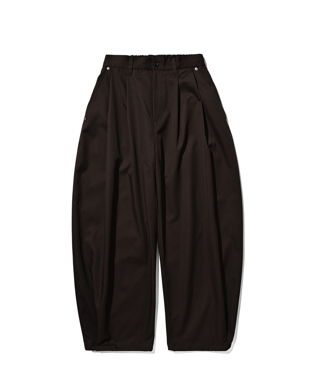 【10.7 WED 20:00- IN STOCK】 WOOL KERSEY CITY WIDE TAPERED BALLOON PANTS (BROWN)