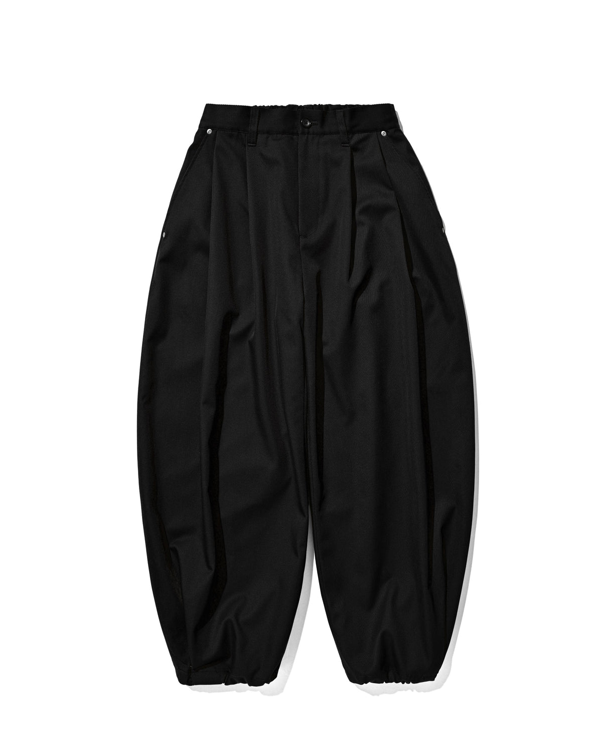 【10.7 WED 20:00- IN STOCK】 WOOL KERSEY CITY WIDE TAPERED BALLOON PANTS (BLACK)