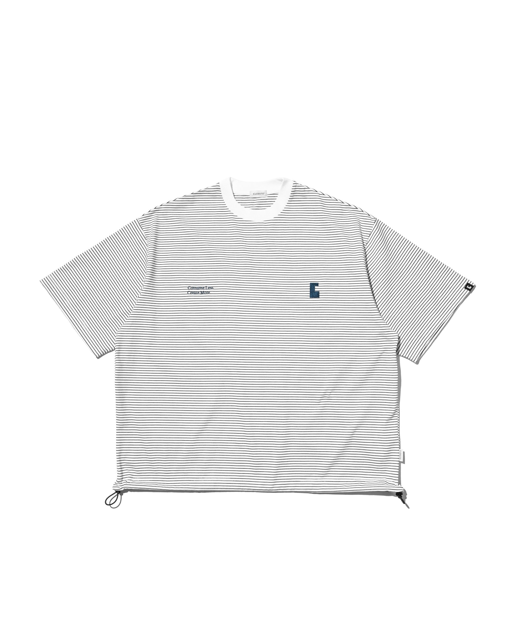 【6.13 SAT 20:00- IN STOCK】"C×CONCEPT" STRIPED S/S T-SHIRT WITH DRAWSTRINGS (WHITE×BLACK)