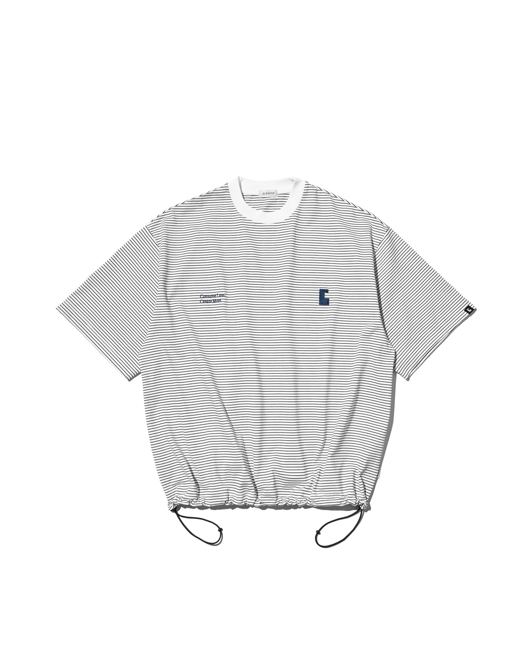 【6.13 SAT 20:00- IN STOCK】"C×CONCEPT" STRIPED S/S T-SHIRT WITH DRAWSTRINGS (WHITE×BLACK)