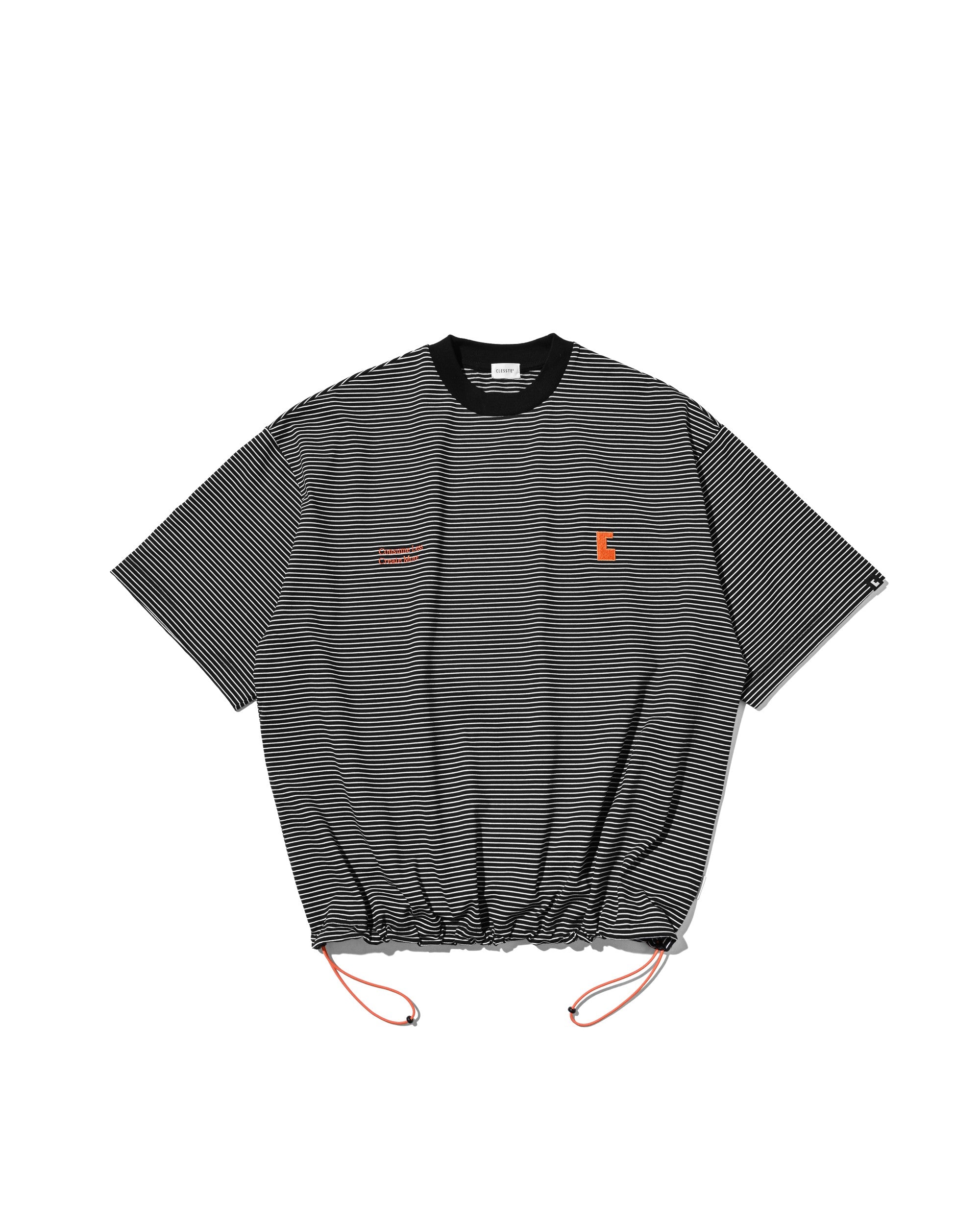 【6.13 SAT 20:00- IN STOCK】"C×CONCEPT" STRIPED S/S T-SHIRT WITH DRAWSTRINGS (BLACK×WHITE)