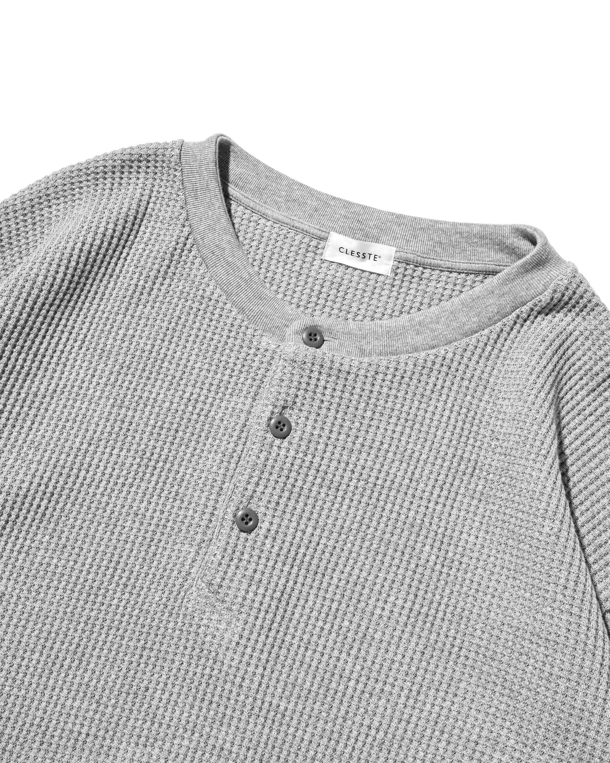 【10.28 WED 20:00- IN STOCK】 THERMAL HENLEY NECK L/S T-SHIRT WITH DRAWSTRINGS (GRAY)