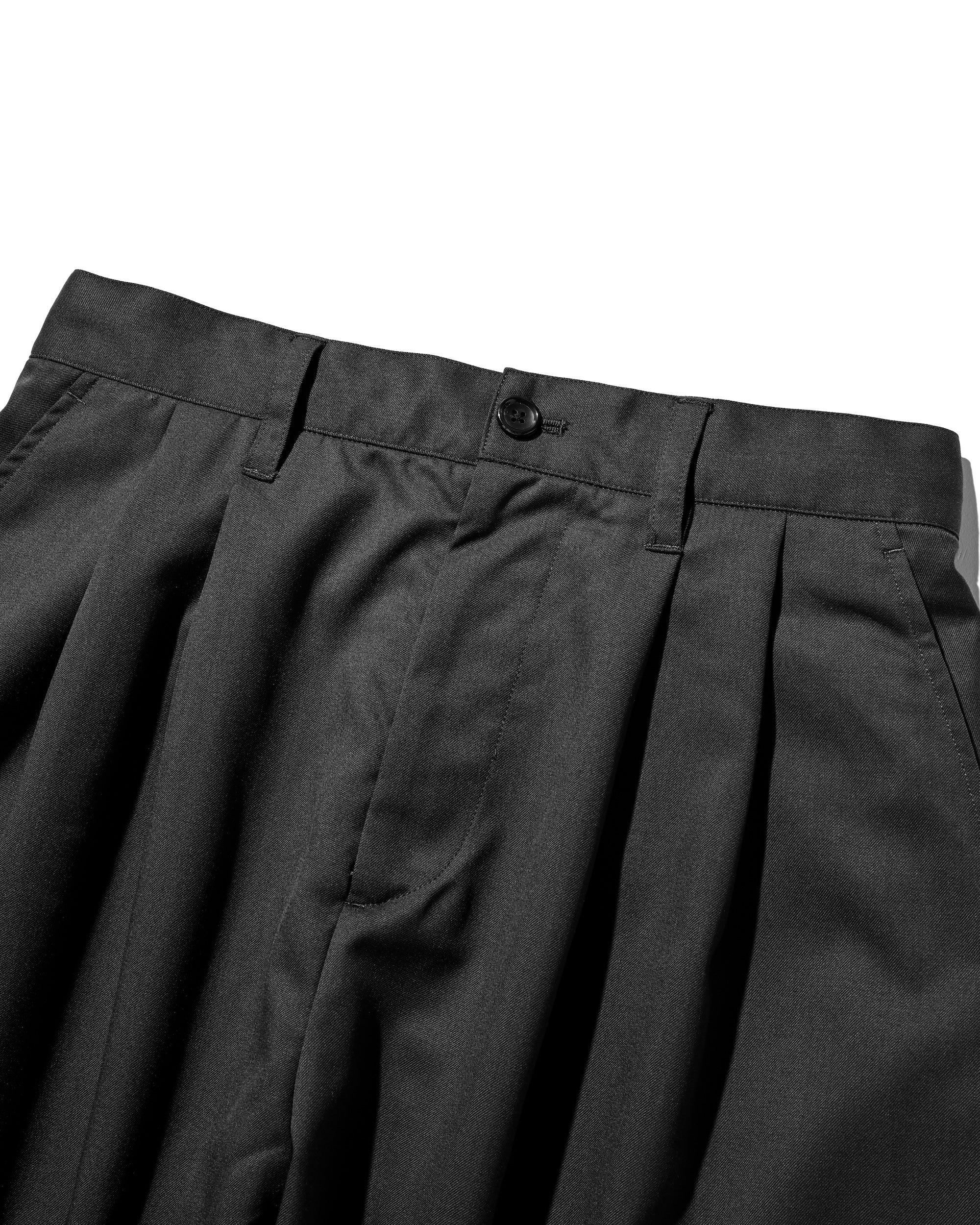 【9.6 SAT 20:00- IN STOCK】WOOL GABARDINE CITY UNIFORM WIDE TAPERED PANTS (BLACK)