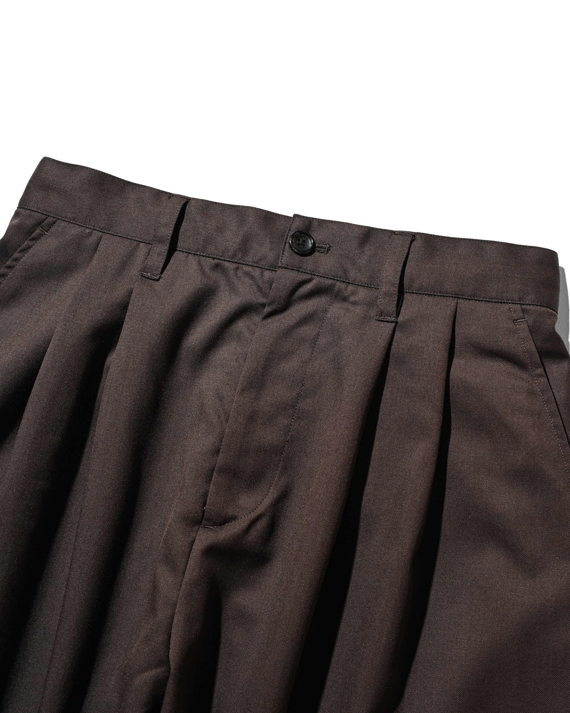 【9.6 SAT 20:00- IN STOCK】WOOL GABARDINE CITY UNIFORM WIDE TAPERED PANTS (BROWN)