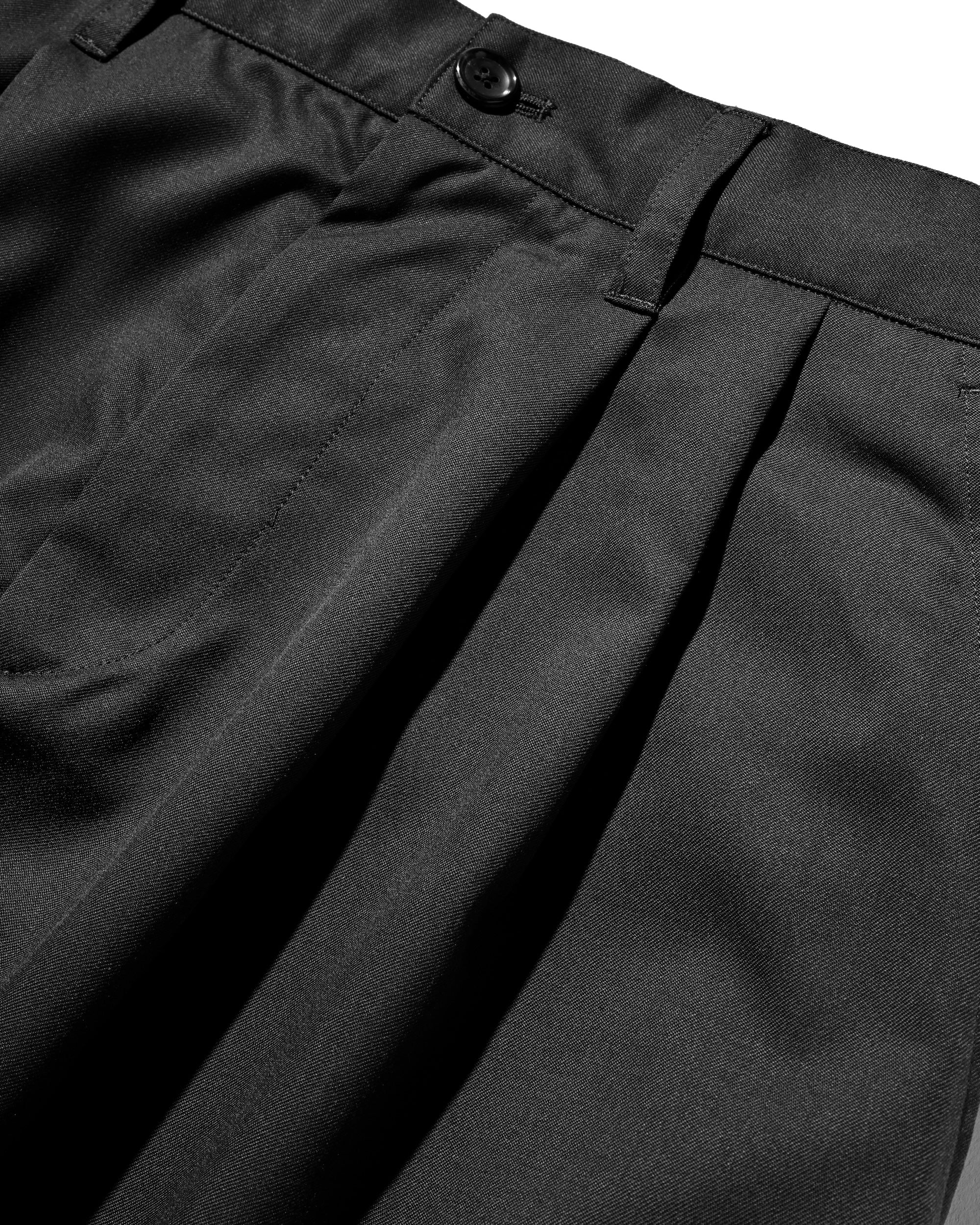 【9.6 SAT 20:00- IN STOCK】WOOL GABARDINE CITY UNIFORM WIDE TAPERED PANTS (BLACK)