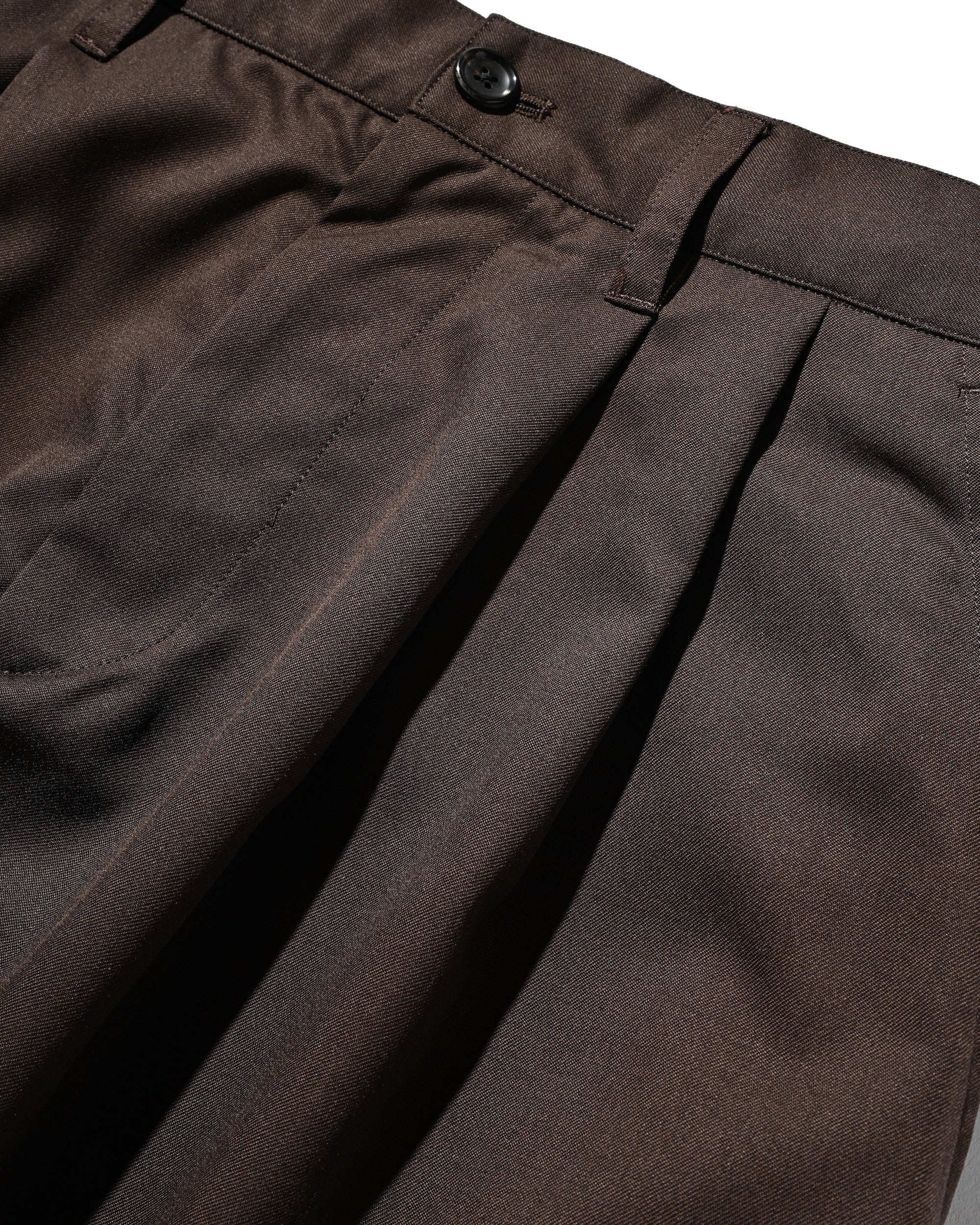 【9.6 SAT 20:00- IN STOCK】WOOL GABARDINE CITY UNIFORM WIDE TAPERED PANTS (BROWN)