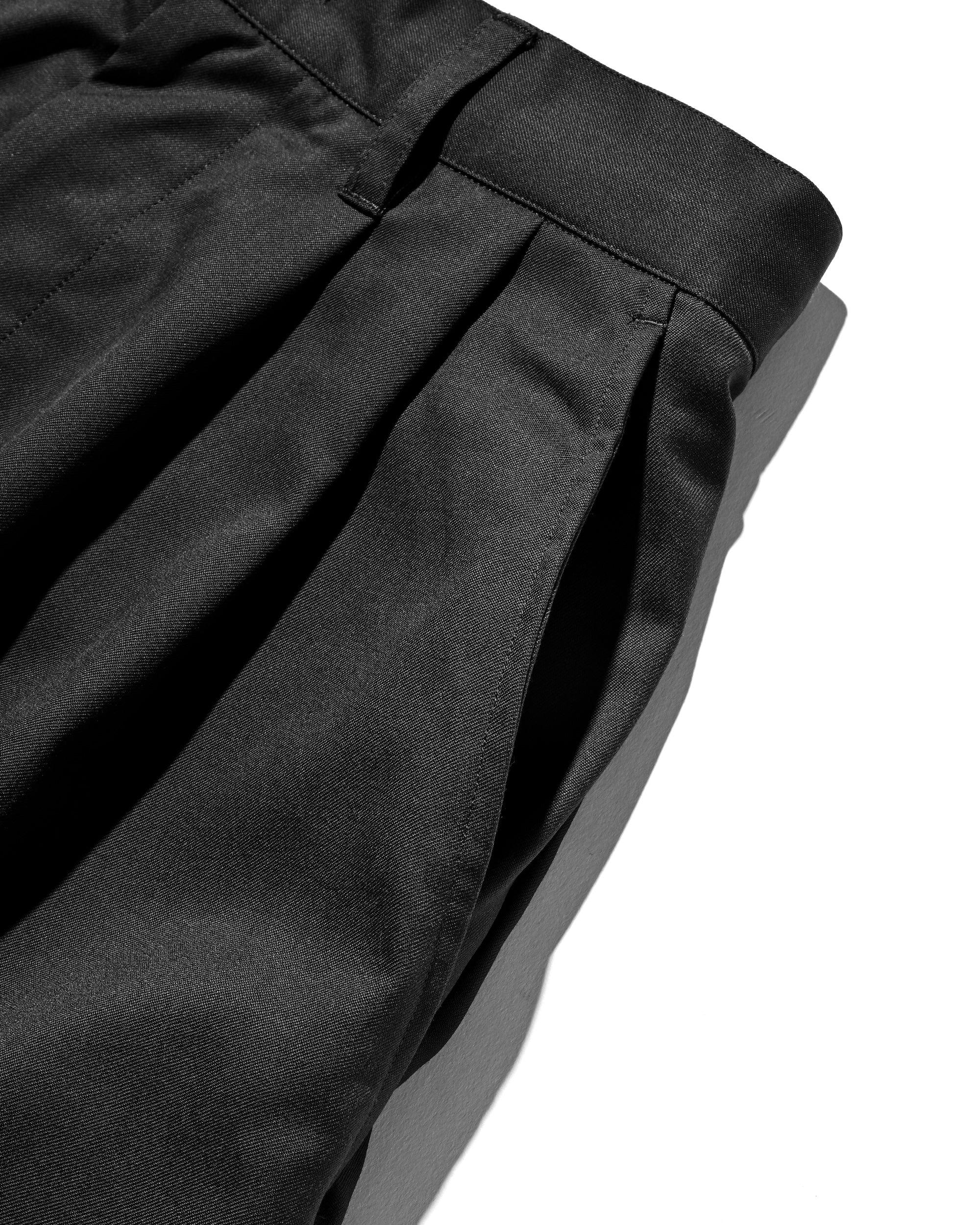 【9.6 SAT 20:00- IN STOCK】WOOL GABARDINE CITY UNIFORM WIDE TAPERED PANTS (BLACK)