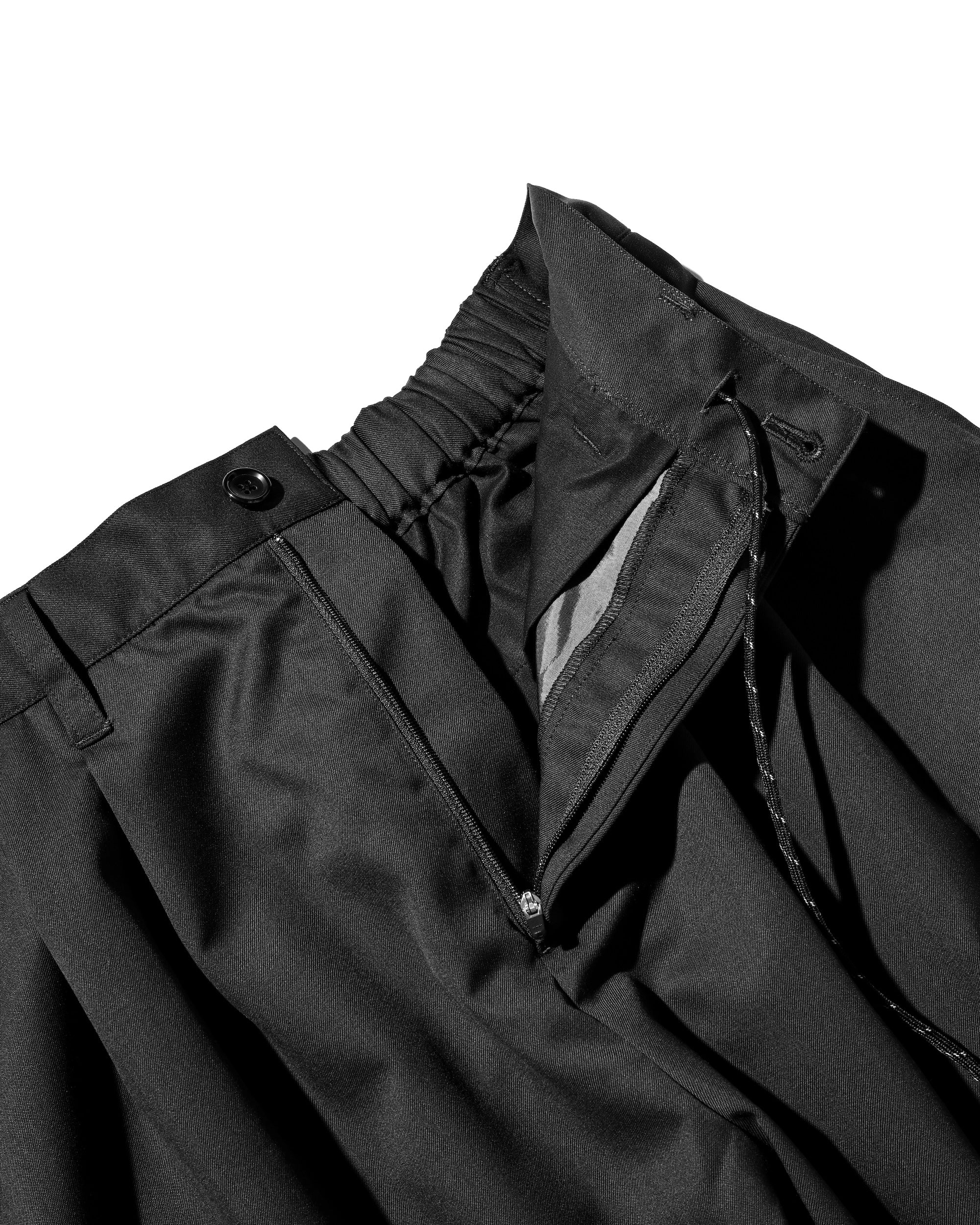 【9.6 SAT 20:00- IN STOCK】WOOL GABARDINE CITY UNIFORM WIDE TAPERED PANTS (BLACK)