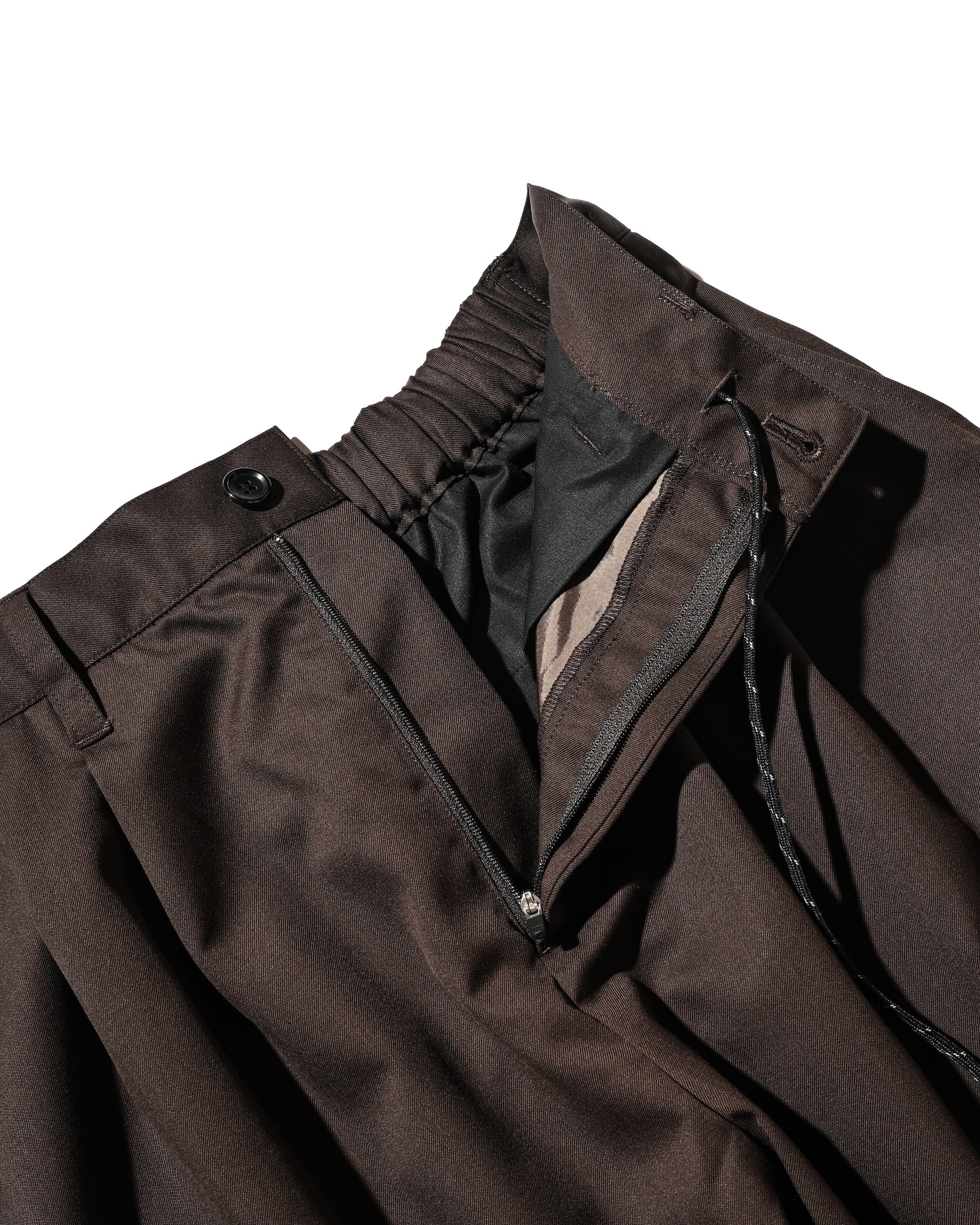 【9.6 SAT 20:00- IN STOCK】WOOL GABARDINE CITY UNIFORM WIDE TAPERED PANTS (BROWN)