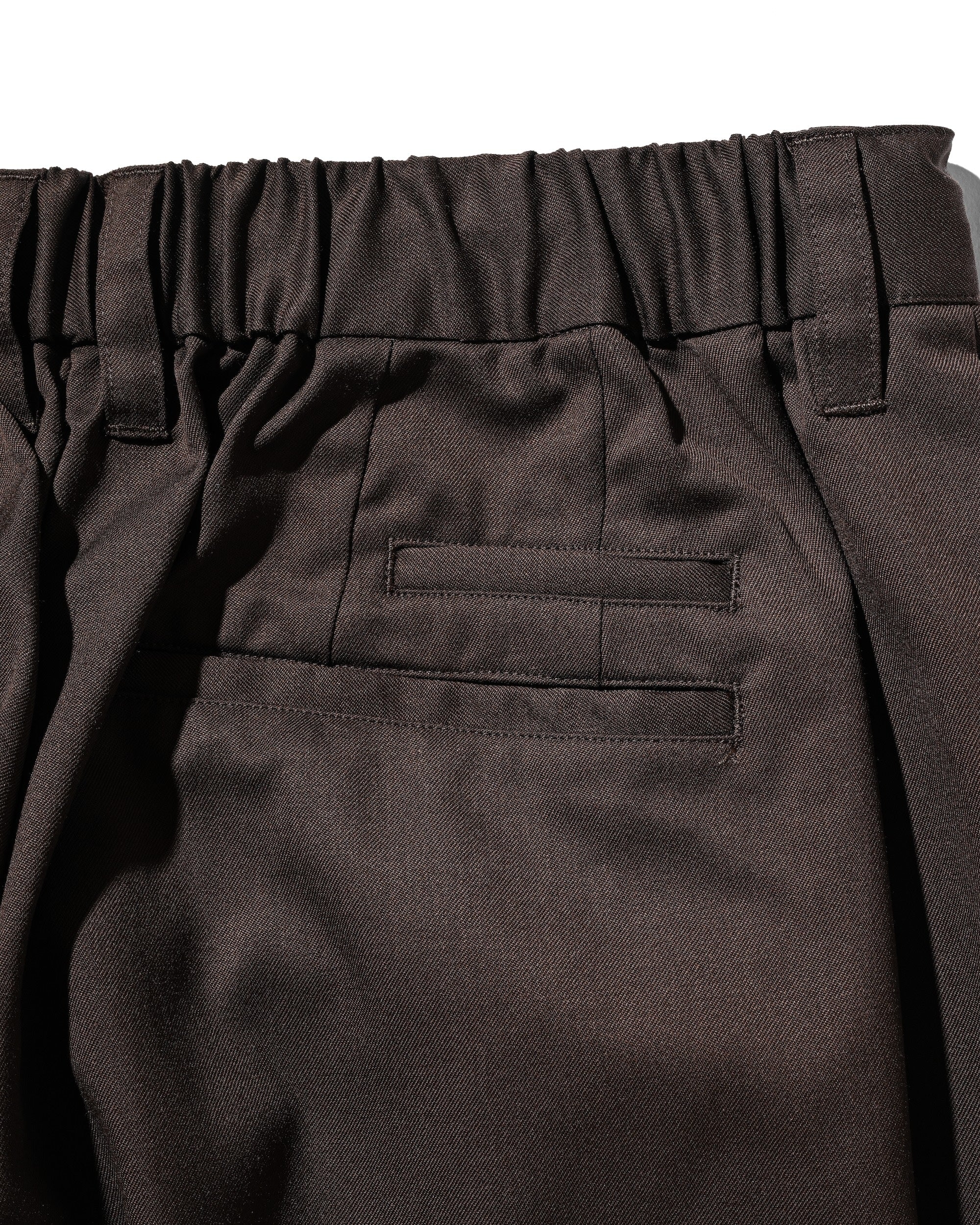 【9.6 SAT 20:00- IN STOCK】WOOL GABARDINE CITY UNIFORM WIDE TAPERED PANTS (BROWN)