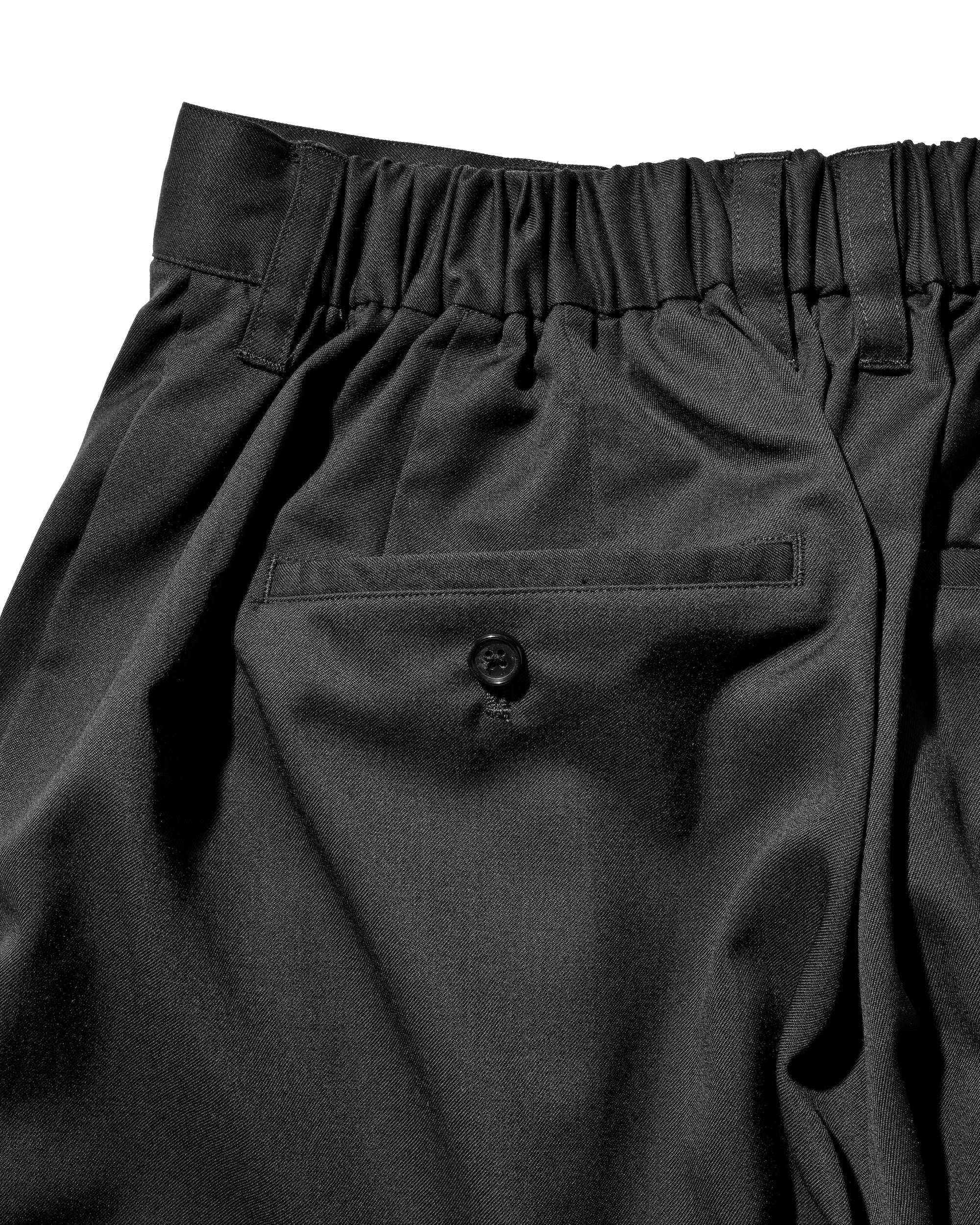 【9.6 SAT 20:00- IN STOCK】WOOL GABARDINE CITY UNIFORM WIDE TAPERED PANTS (BLACK)