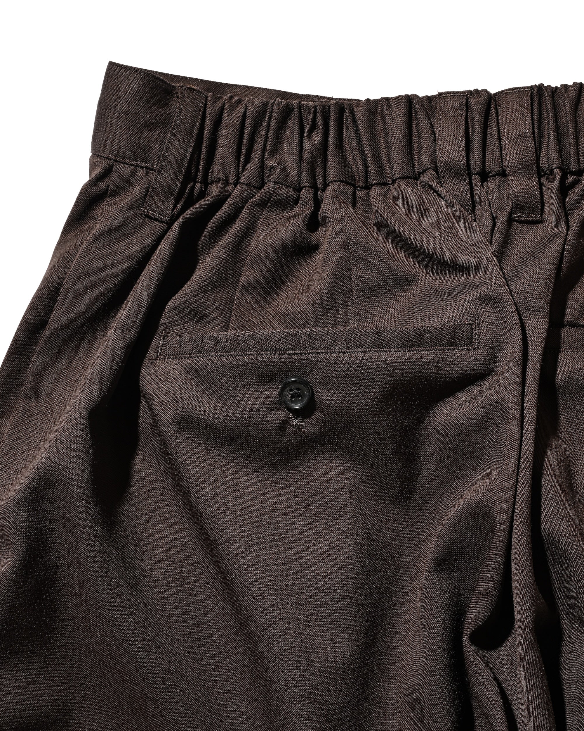 【9.6 SAT 20:00- IN STOCK】WOOL GABARDINE CITY UNIFORM WIDE TAPERED PANTS (BROWN)