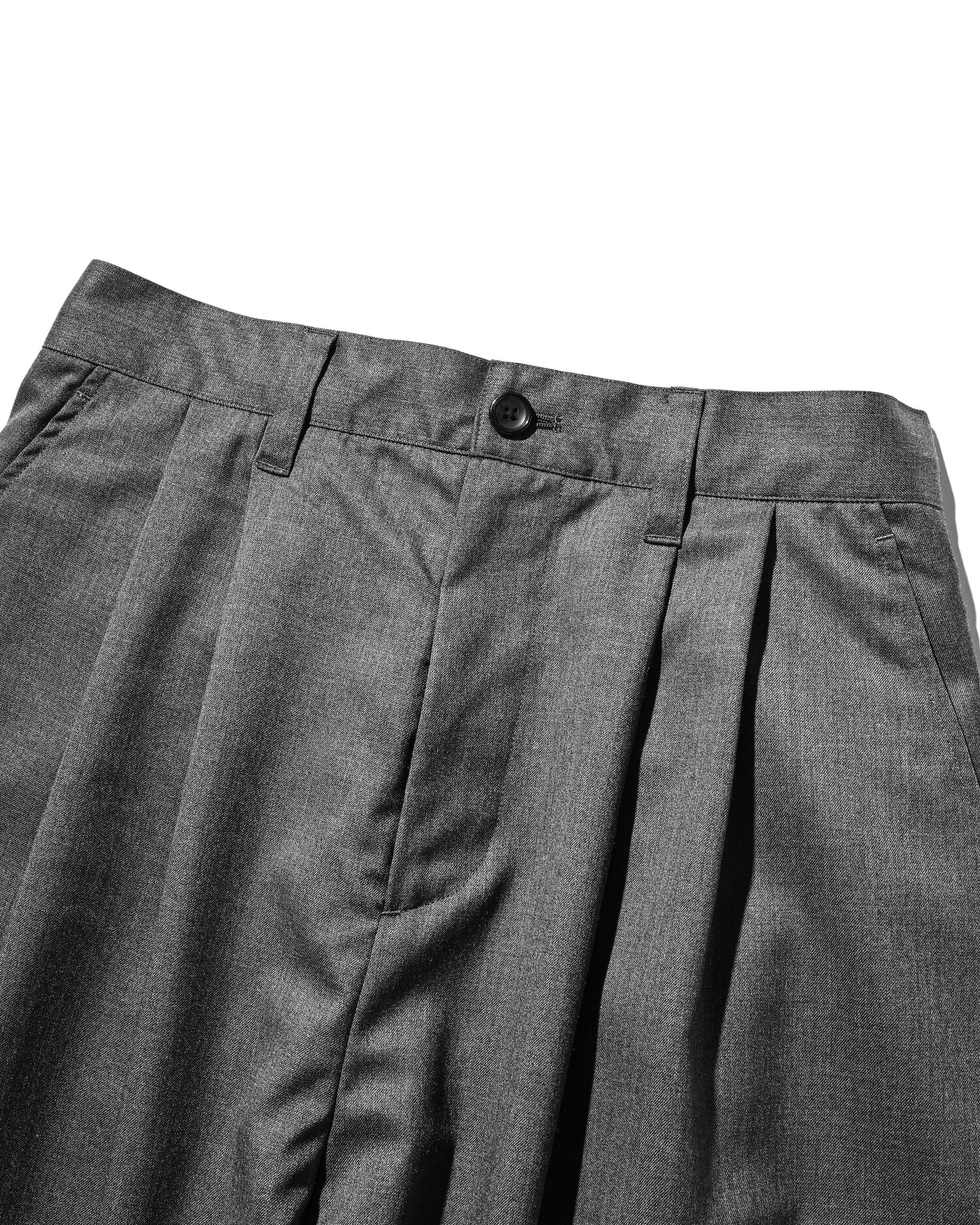 【9.6 SAT 20:00- IN STOCK】WOOL GABARDINE CITY UNIFORM WIDE TAPERED PANTS (GRAY)