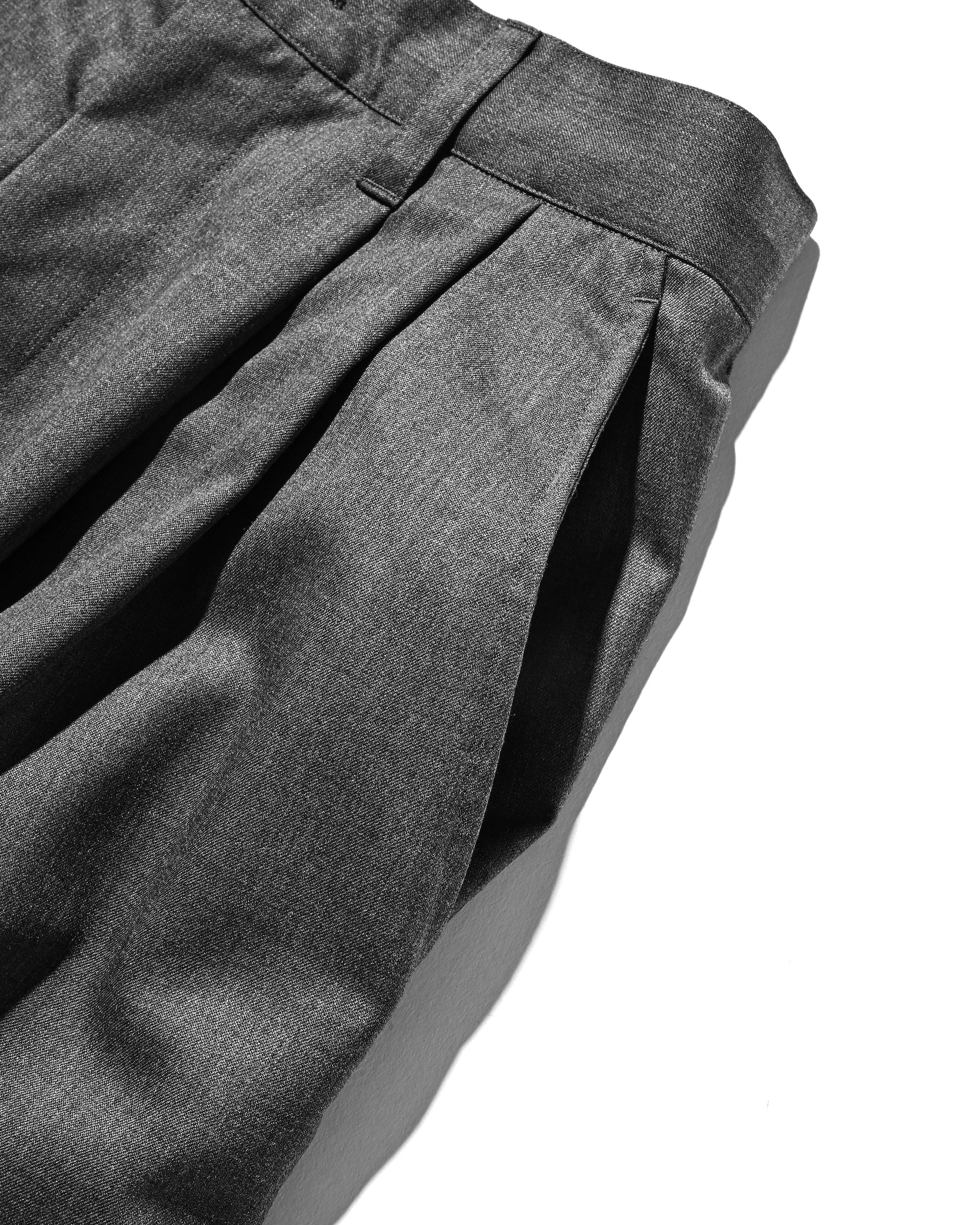 【9.6 SAT 20:00- IN STOCK】WOOL GABARDINE CITY UNIFORM WIDE TAPERED PANTS (GRAY)