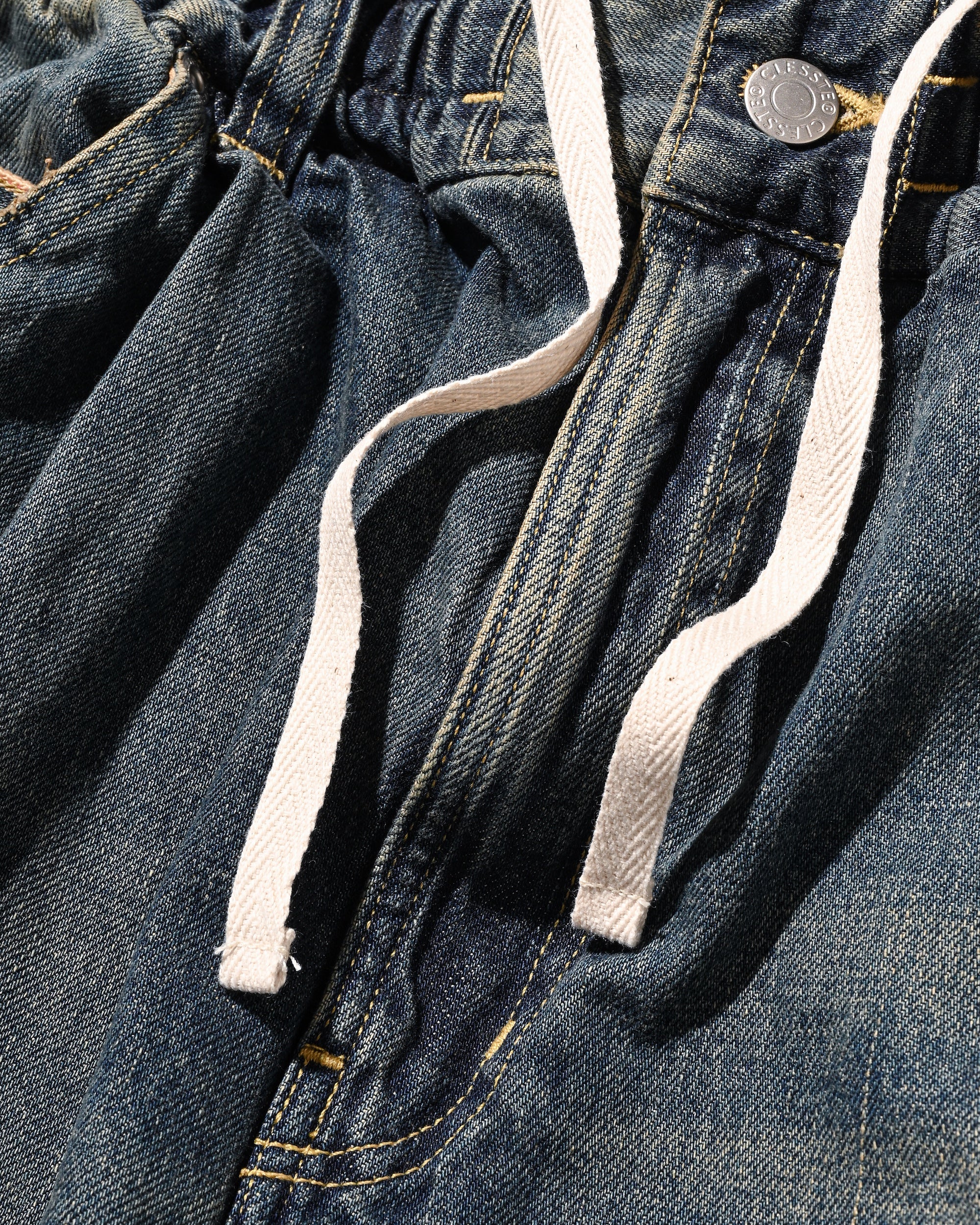 VINTAGE DYED SELVEDGE DENIM CITY BAGGY HALF PANTS (VINTAGE INDIGO)