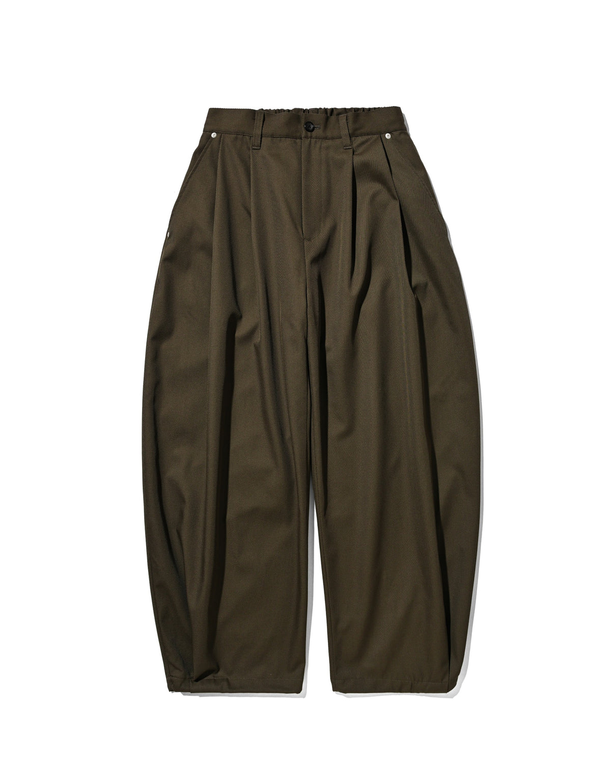 【10.7 WED 20:00- IN STOCK】 WOOL KERSEY CITY WIDE TAPERED BALLOON PANTS (OLIVE)
