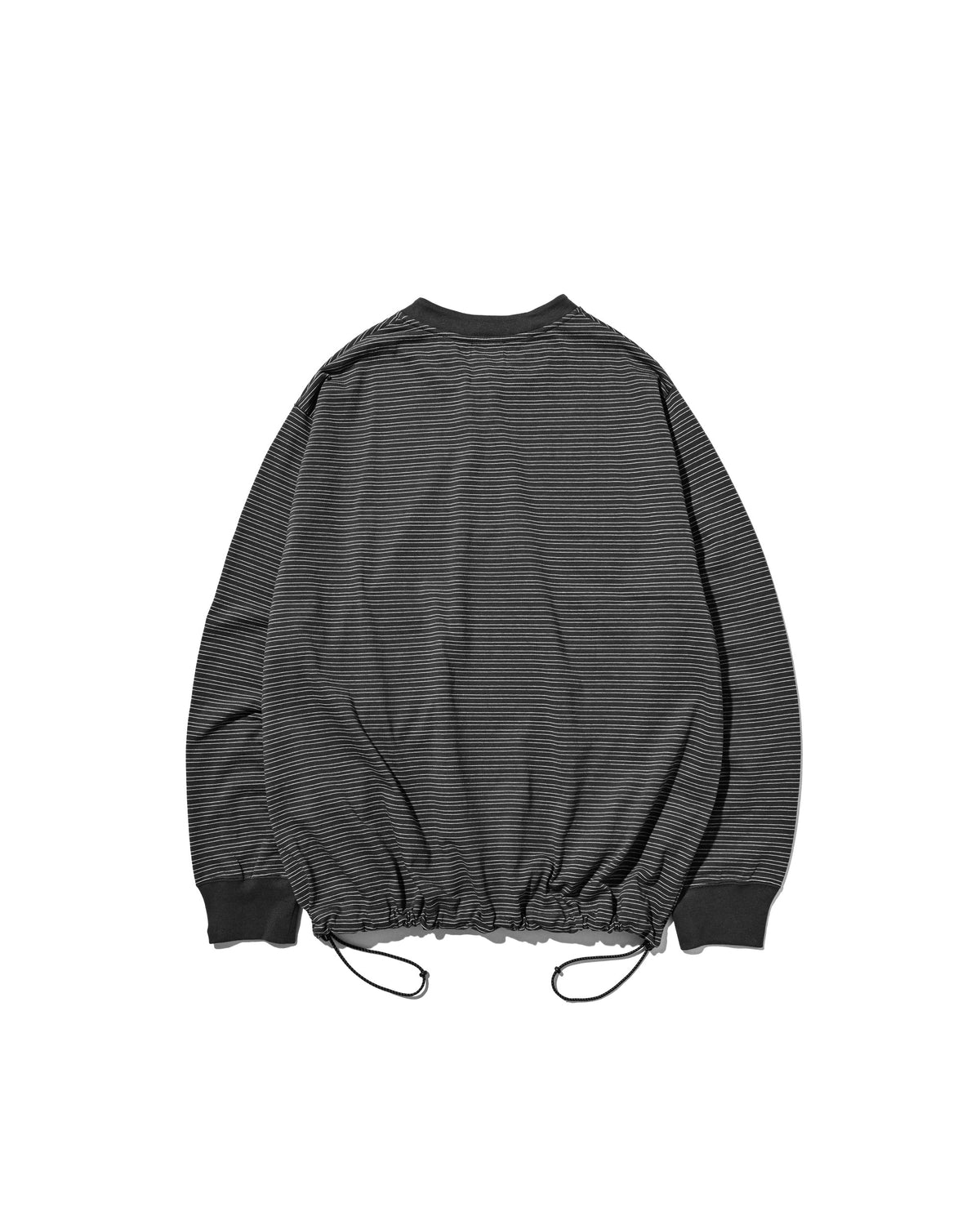 【10.14 WED 20:00- IN STOCK】 MICRO STRIPE HENLEY NECK L/S T-SHIRT WITH DRAWSTRINGS (GRAY)