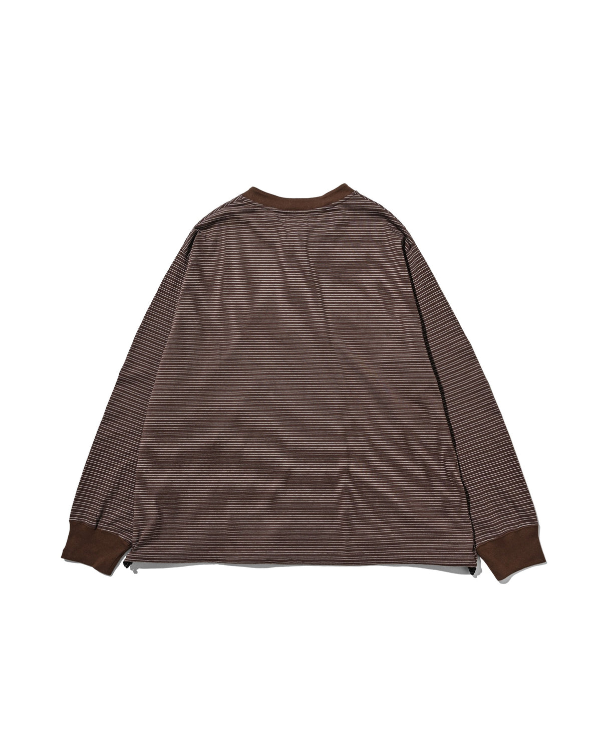 【10.14 WED 20:00- IN STOCK】 MICRO STRIPE HENLEY NECK L/S T-SHIRT WITH DRAWSTRINGS (BROWN)