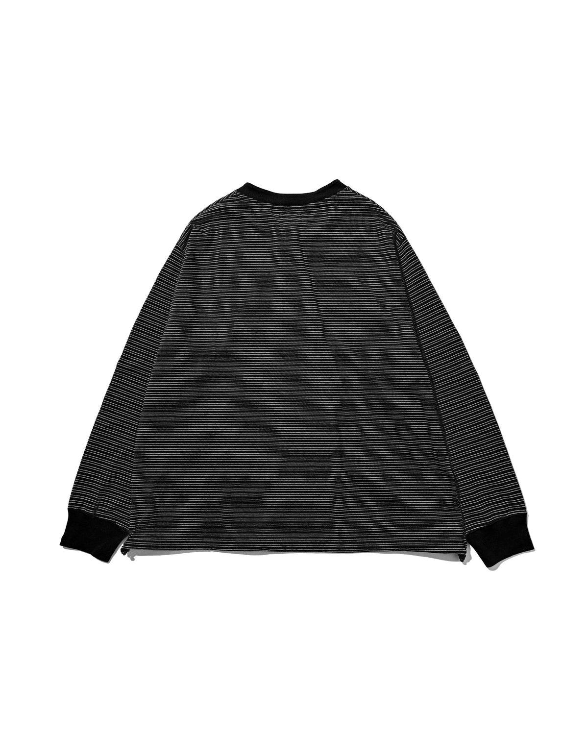【10.14 WED 20:00- IN STOCK】MICRO STRIPE HENLEY NECK L/S T-SHIRT WITH DRAWSTRINGS (BLACK)