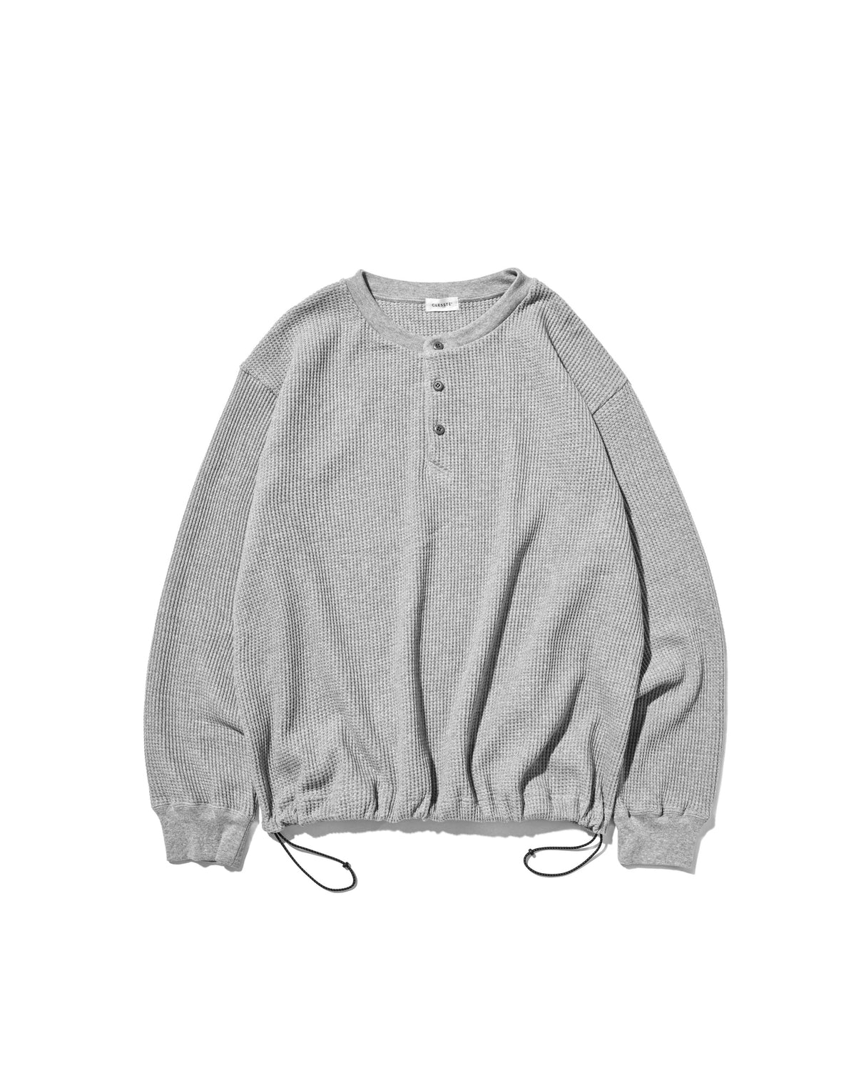 【10.28 WED 20:00- IN STOCK】 THERMAL HENLEY NECK L/S T-SHIRT WITH DRAWSTRINGS (GRAY)