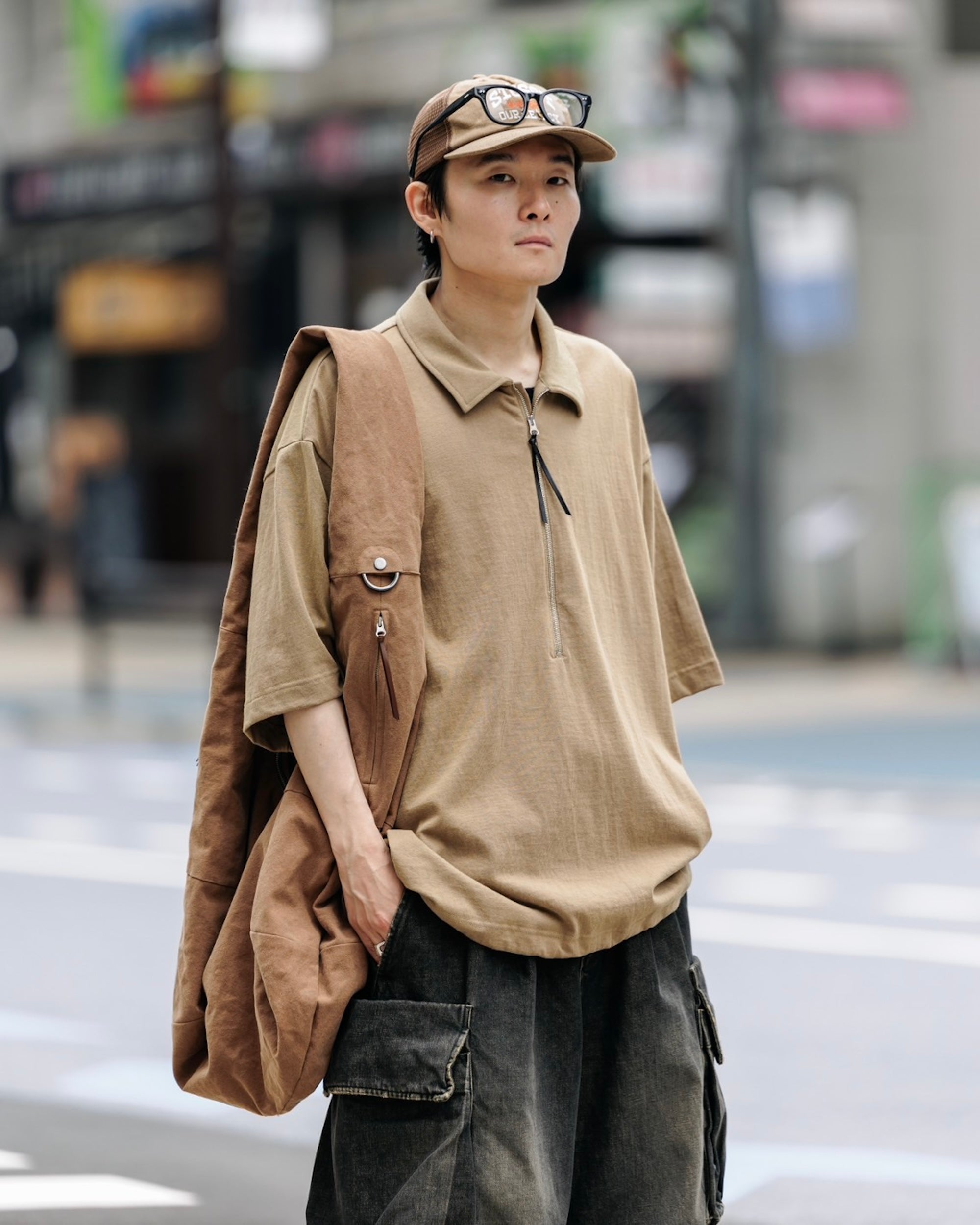 CITY S/S HALF ZIP SHIRT (BEIGE)