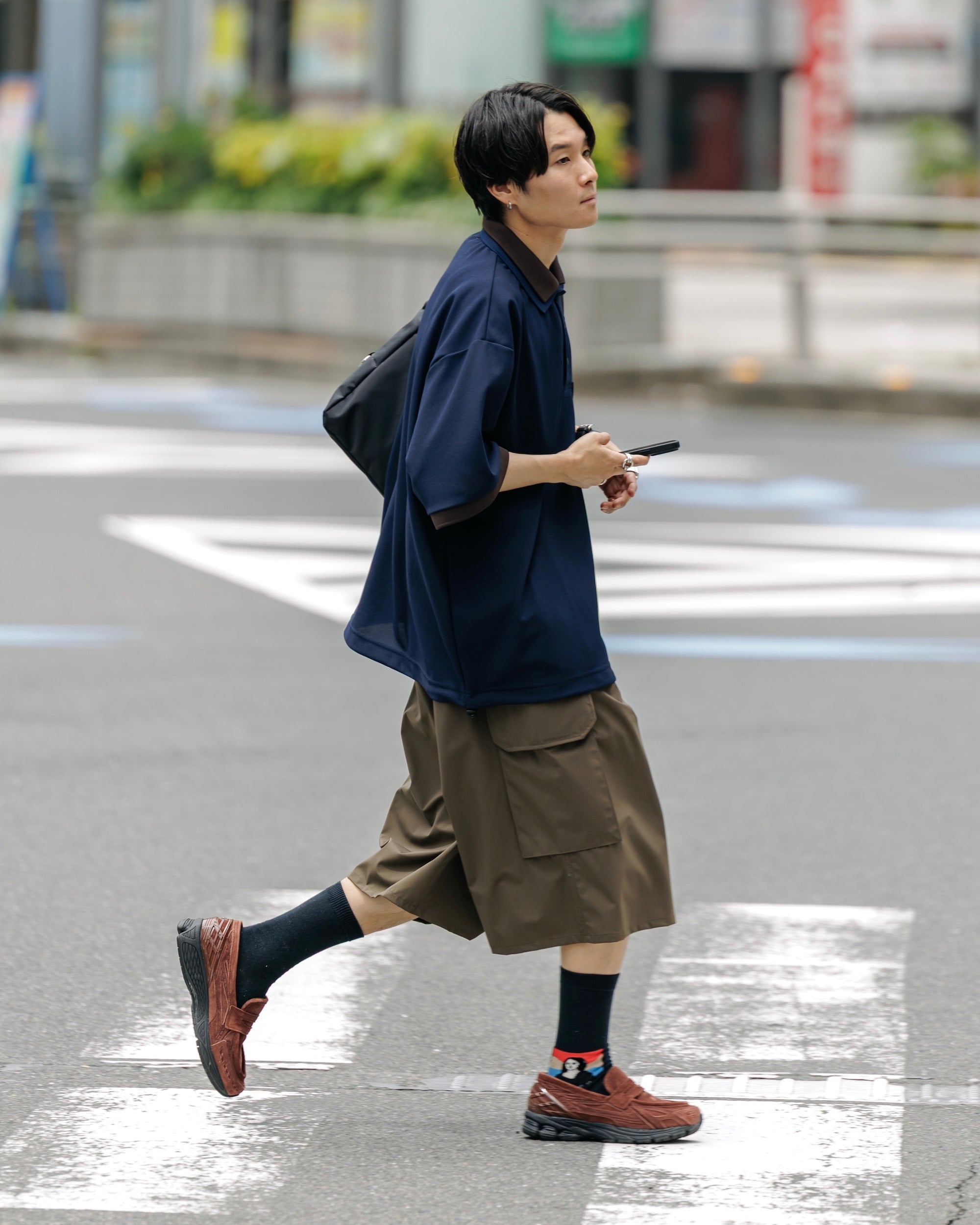 【7.11 SAT 20:00- IN STOCK】ACTIVE CITY S/S DOUBLE COLLAR POLO SHIRT (NAVY×BROWN)