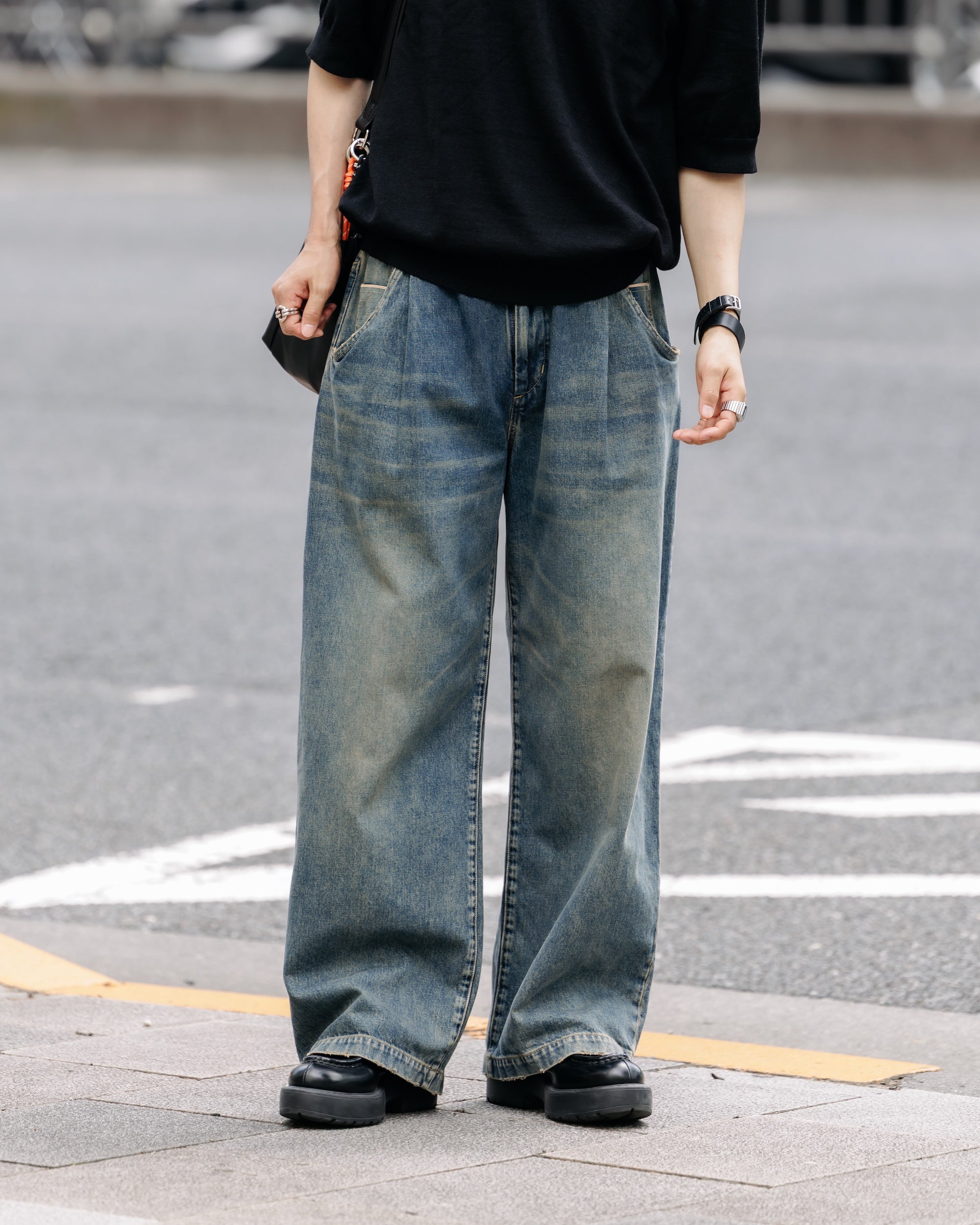 【8.30 SAT 20:00- IN STOCK】VINTAGE DYED SELVEDGE DENIM WIDE PANTS (VINTAGE INDIGO)