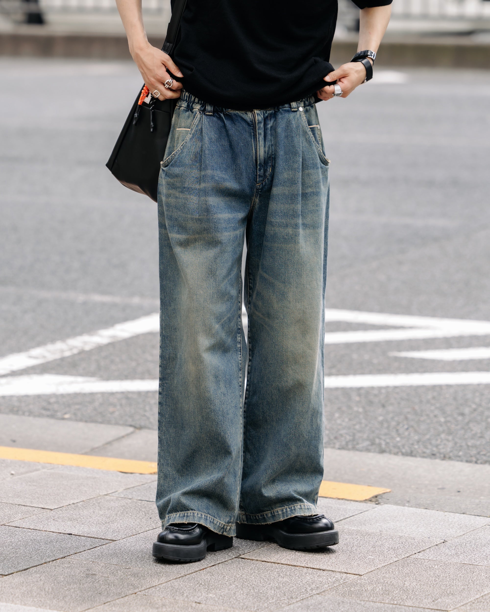 【8.30 SAT 20:00- IN STOCK】VINTAGE DYED SELVEDGE DENIM WIDE PANTS (VINTAGE INDIGO)
